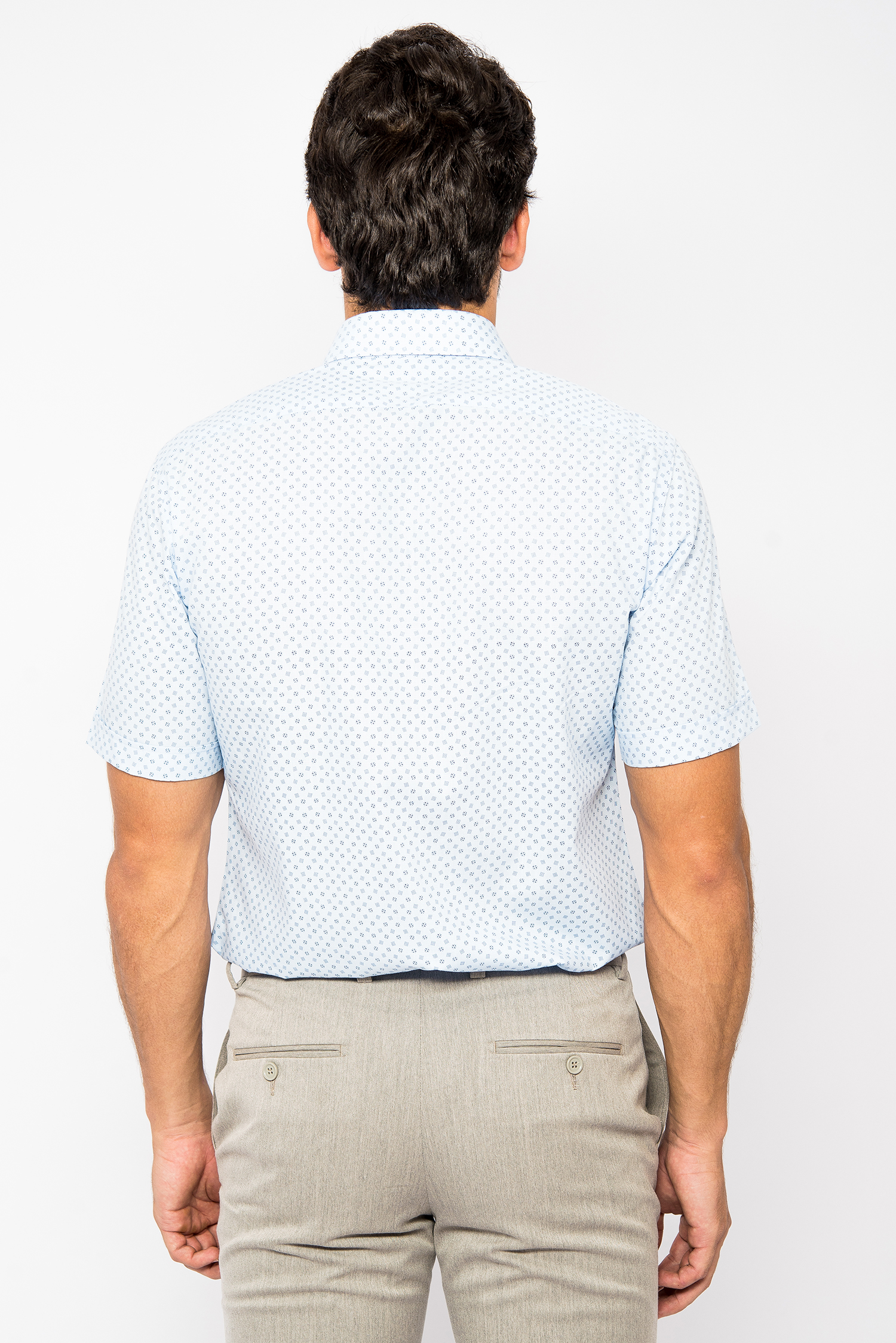 Sơ Mi Xanh Nhạt Họa Tiết Slim Fit Ngắn Tay - HẾT HÀNG