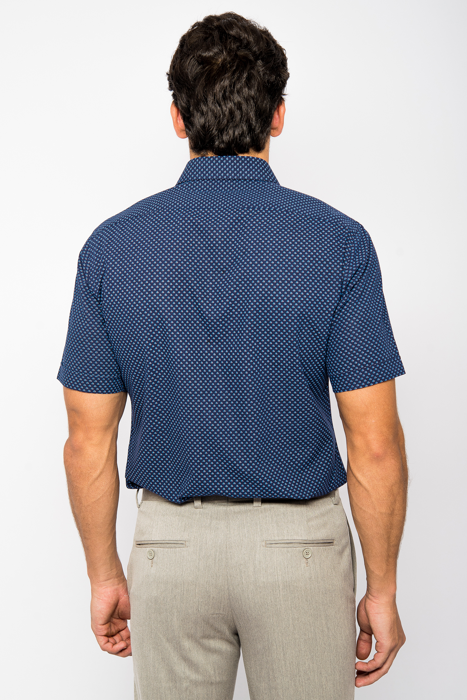 Sơ Mi Xanh Đen Chấm Bi Sllim Fit Ngắn Tay - HẾT HÀNG