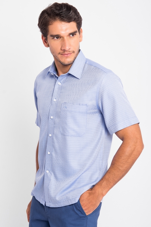 Sơ Mi Xanh Vân Casual Vạt Ngang Ngắn Tay - HẾT HÀNG