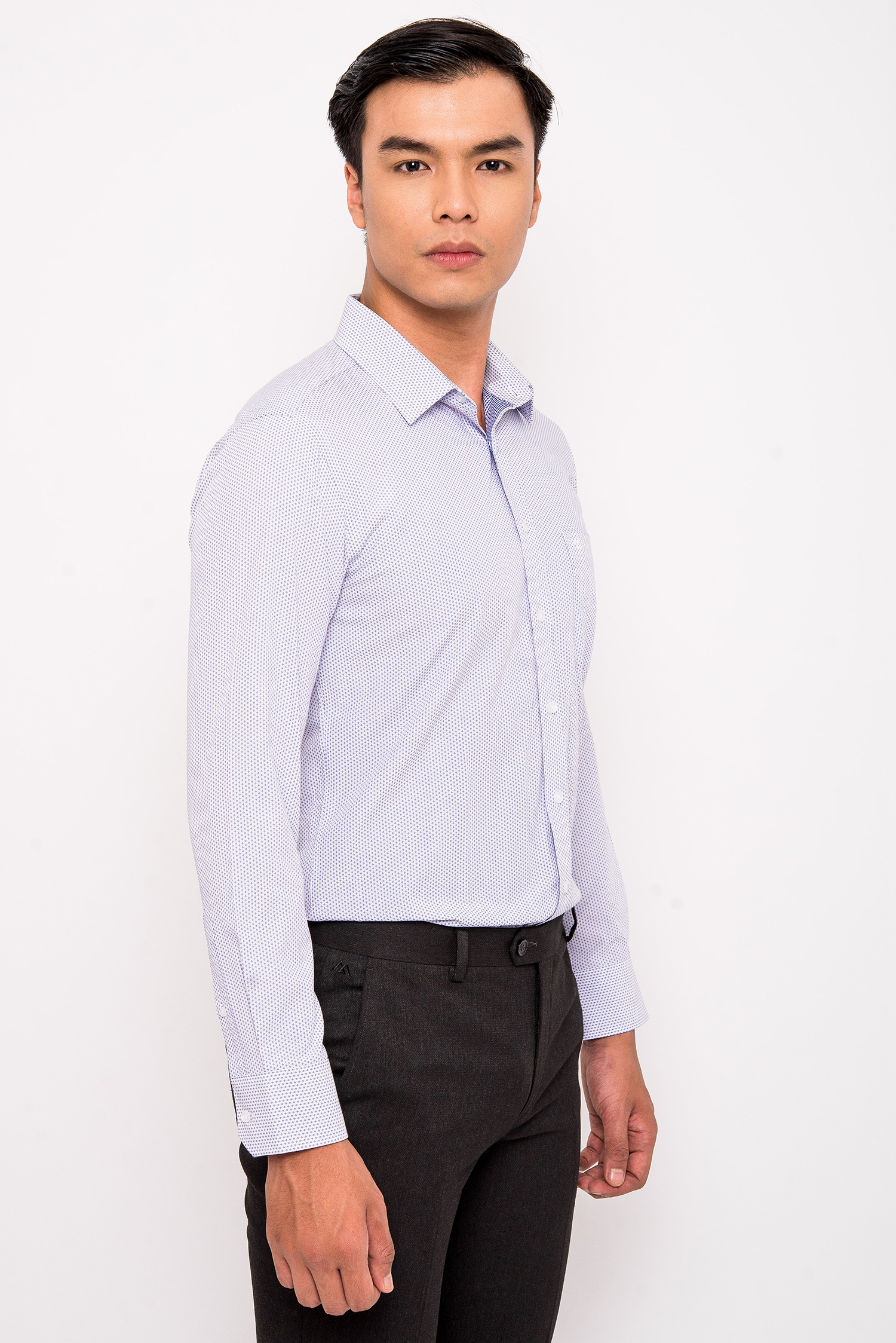 Sơ mi Slimfit Dài tay - Trắng Chấm Bi - HẾT HÀNG