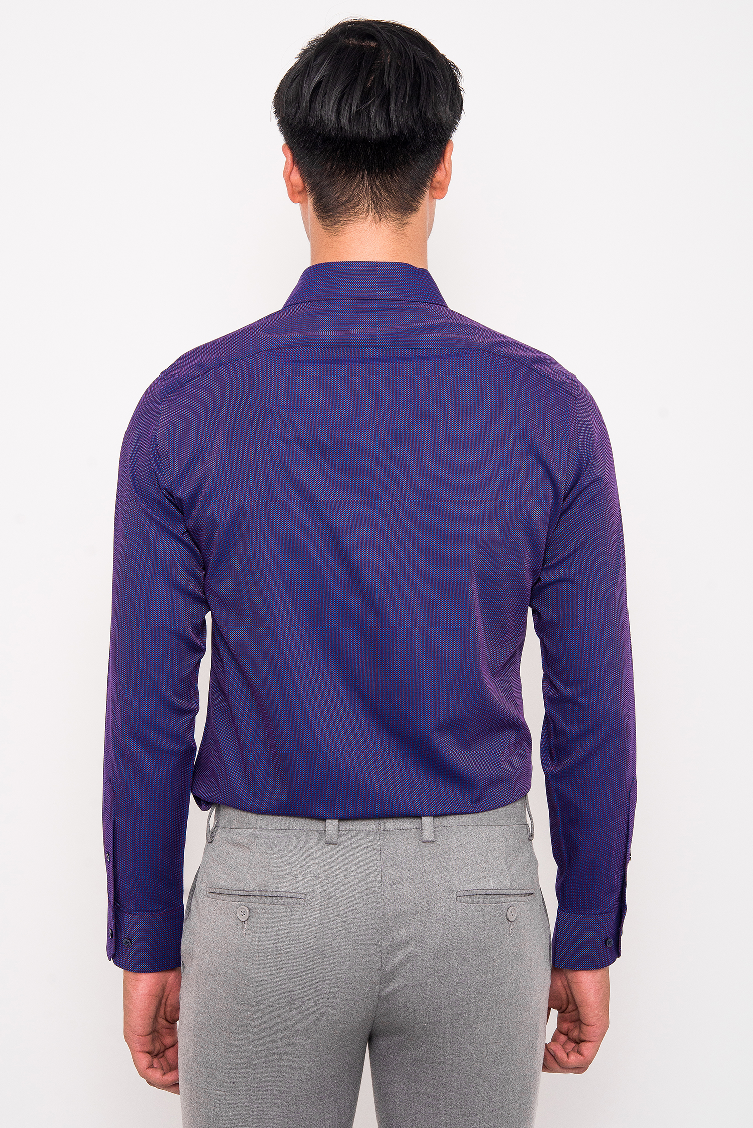 Sơ Mi Tím Họa Tiết Chấm Bi SLim Fit Dài Tay - HẾT HÀNG