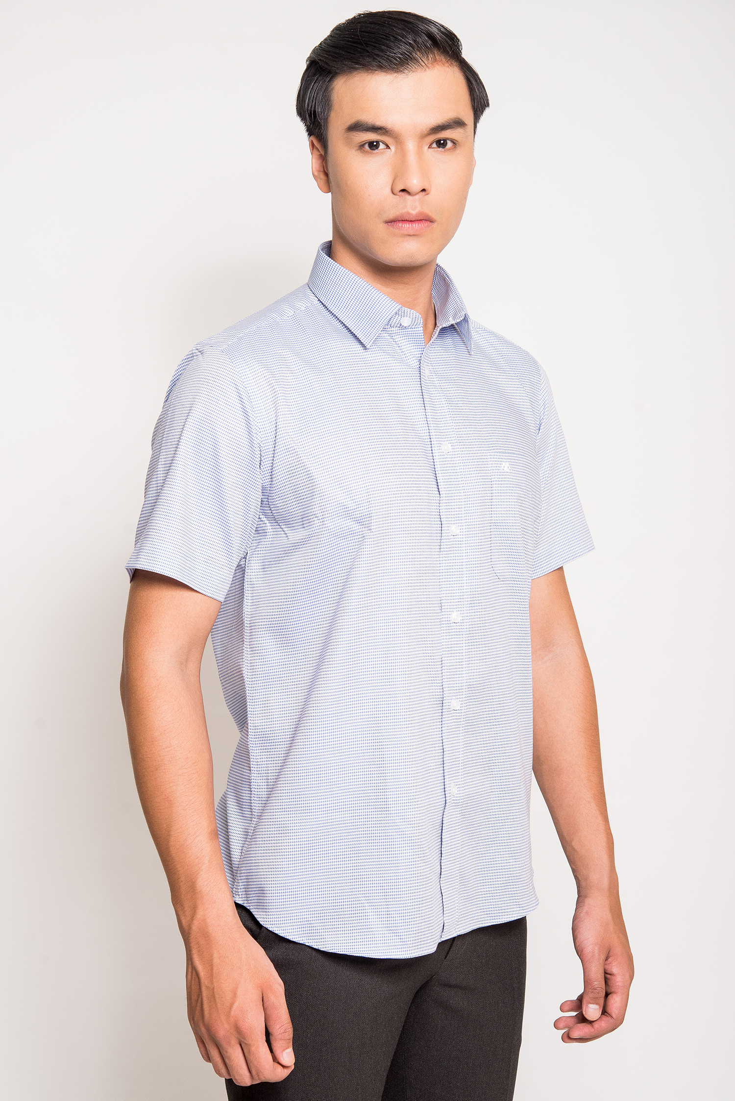 Sơ Mi Trắng Sọc Ngang Nhuyễn Classic Fit Ngắn Tay  - HẾT HÀNG