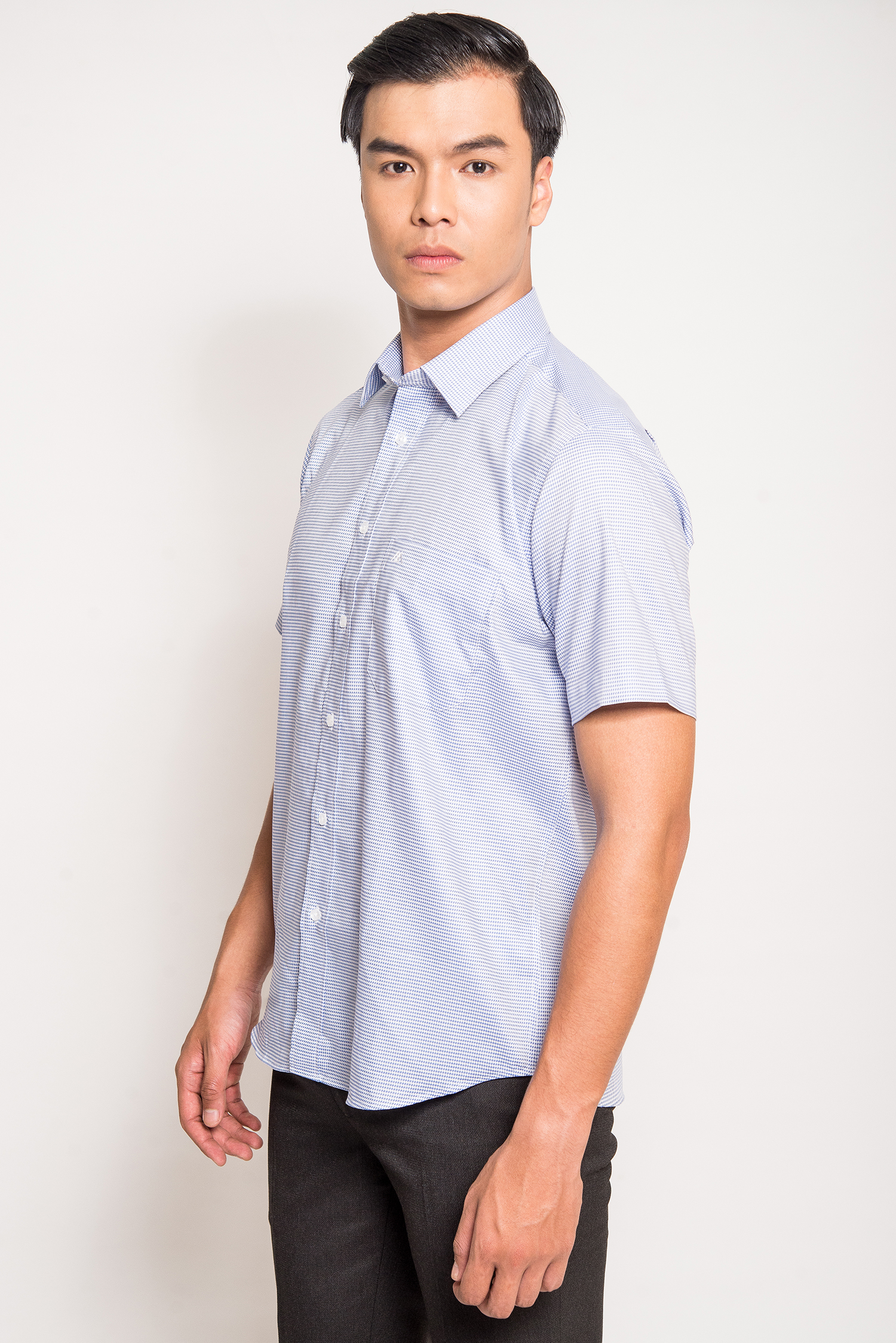 Sơ Mi Trắng Sọc Ngang Nhuyễn Classic Fit Ngắn Tay  - HẾT HÀNG