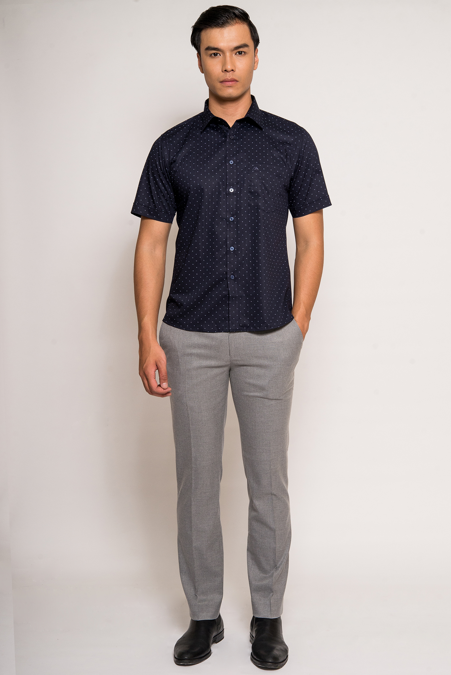 Sơ mi  Ngắn tay Casual Xanh Đen chấm bi - HẾT HÀNG