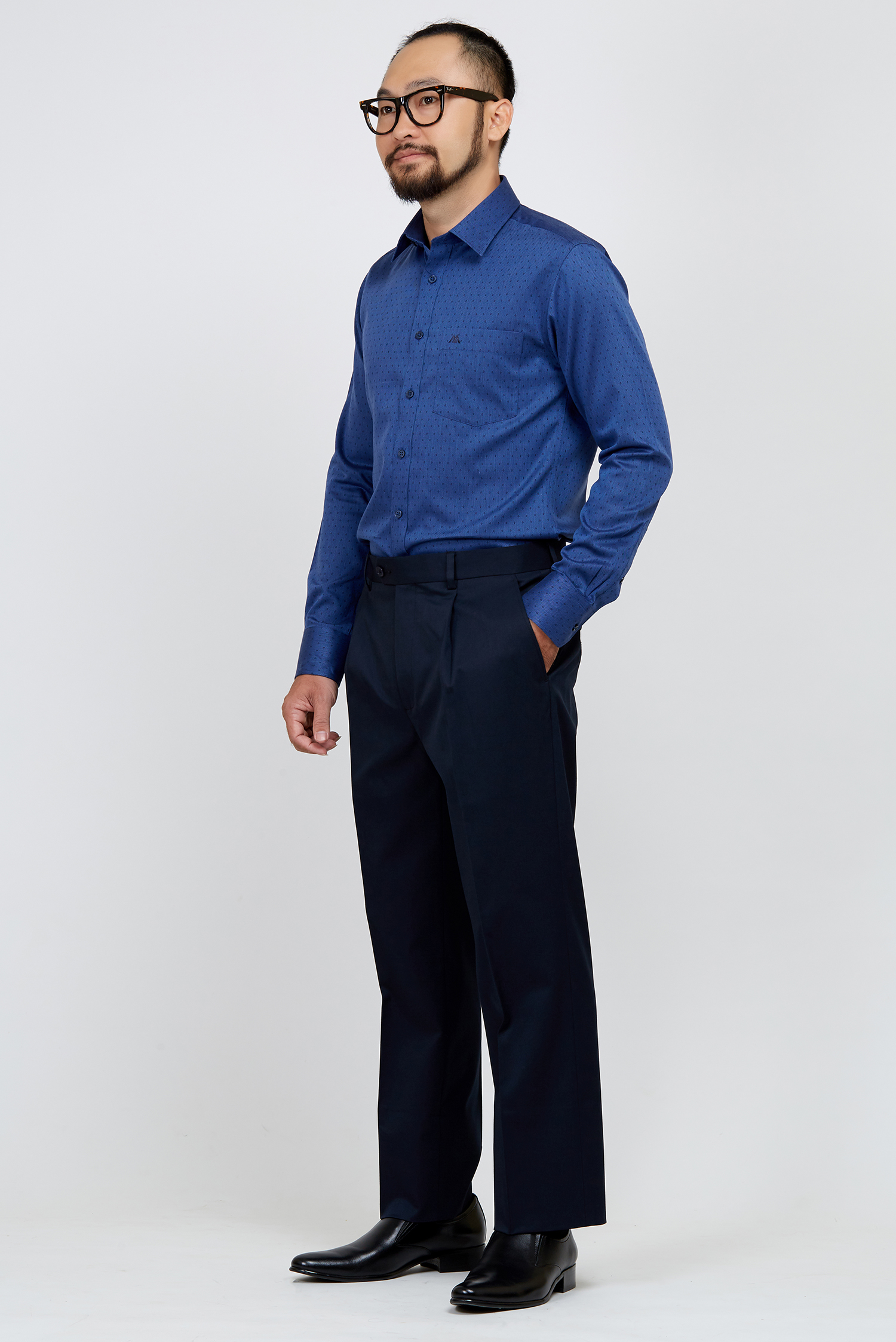 Quần Tây Nam - Classic 1 ly-Xanh đen trơn