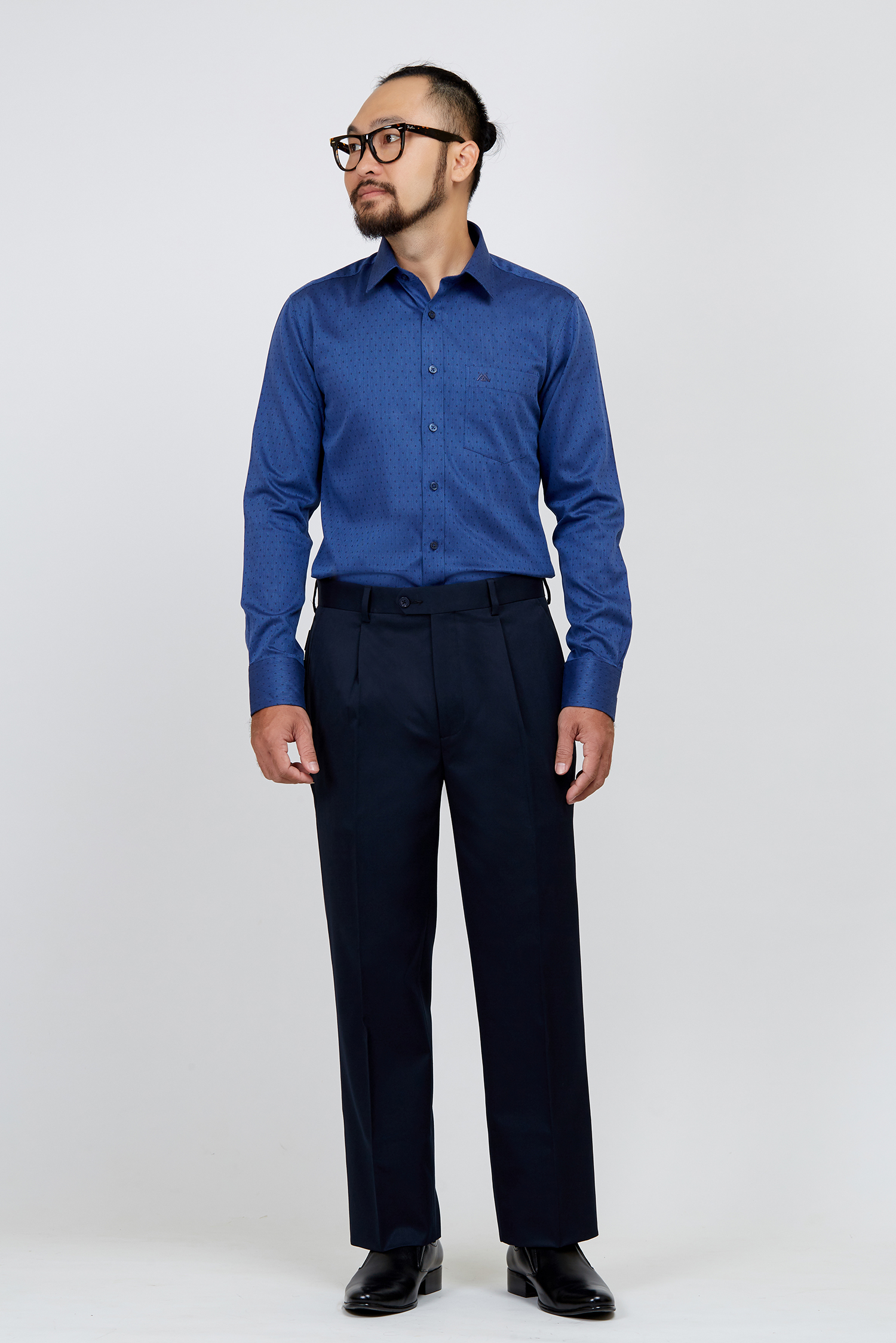 Quần Tây Nam - Classic 1 ly-Xanh đen trơn