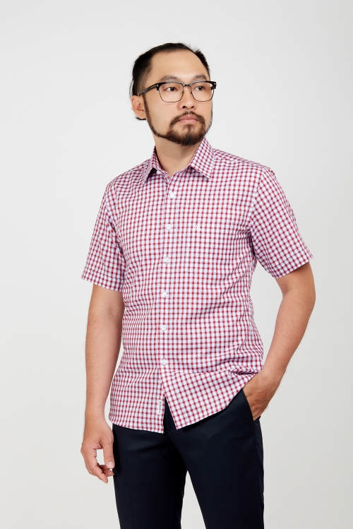 Sơ mi nam NT - Slimfit trắng ca rô đỏ - HẾT HÀNG