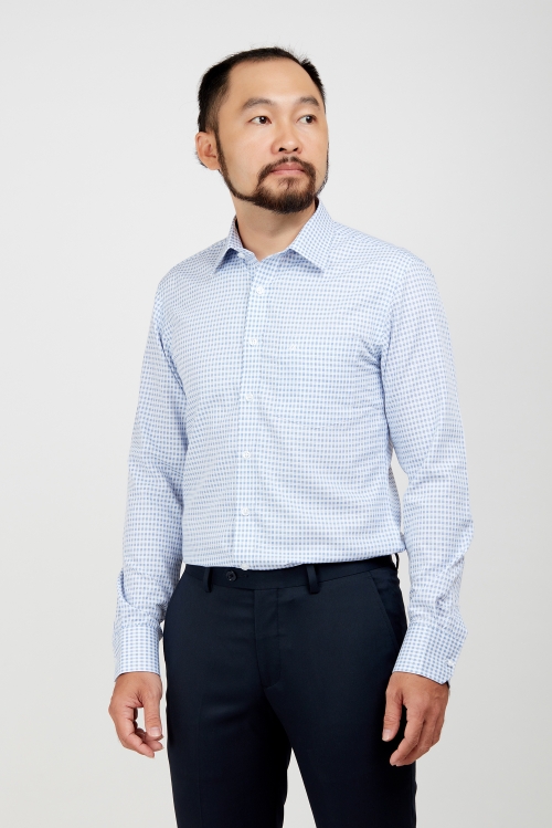 Sơ mi nam DT - Slimfit ca rô xanh họa tiết hoa văn -  HẾT HÀNG