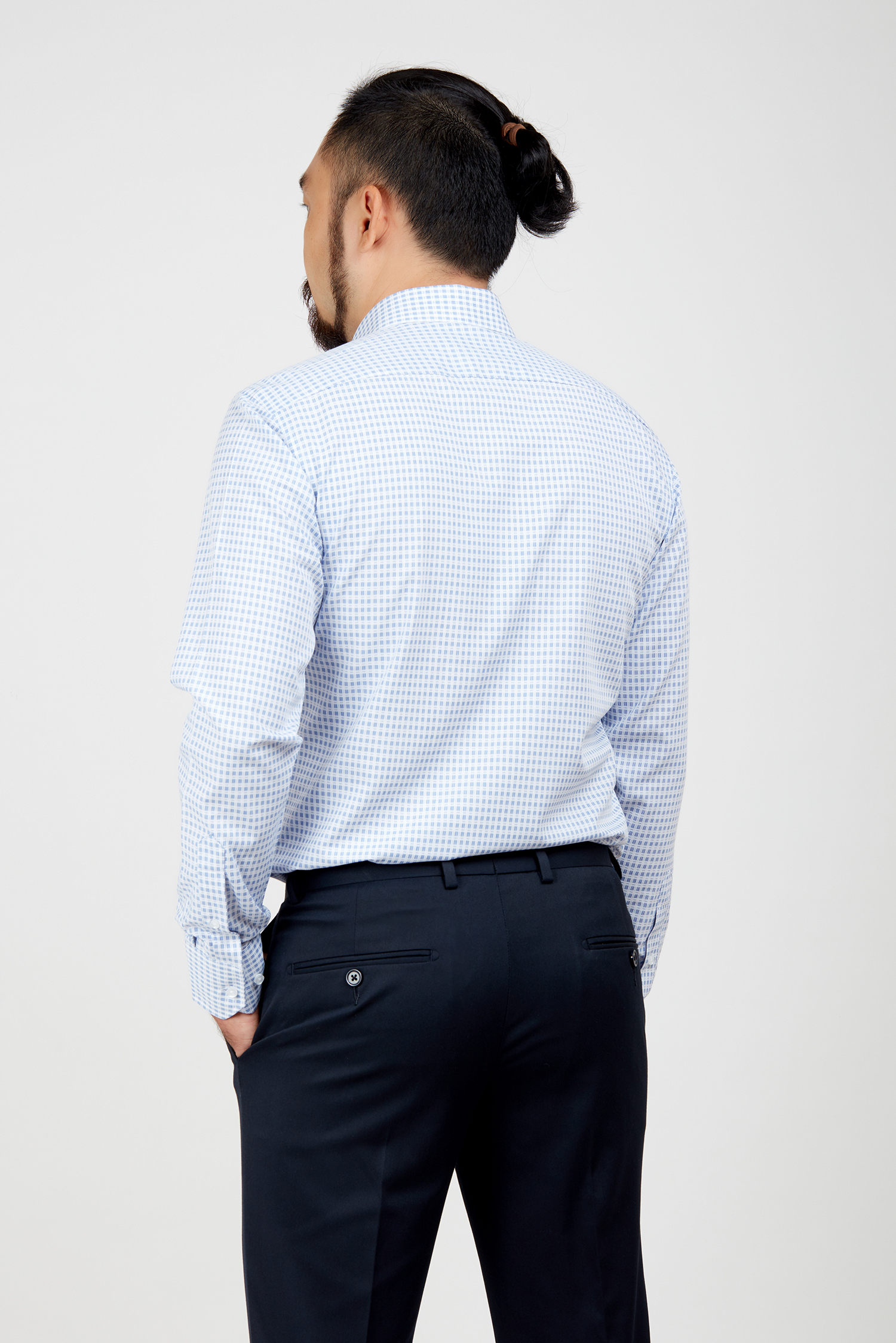 Sơ mi nam DT - Slimfit ca rô xanh họa tiết hoa văn -  HẾT HÀNG