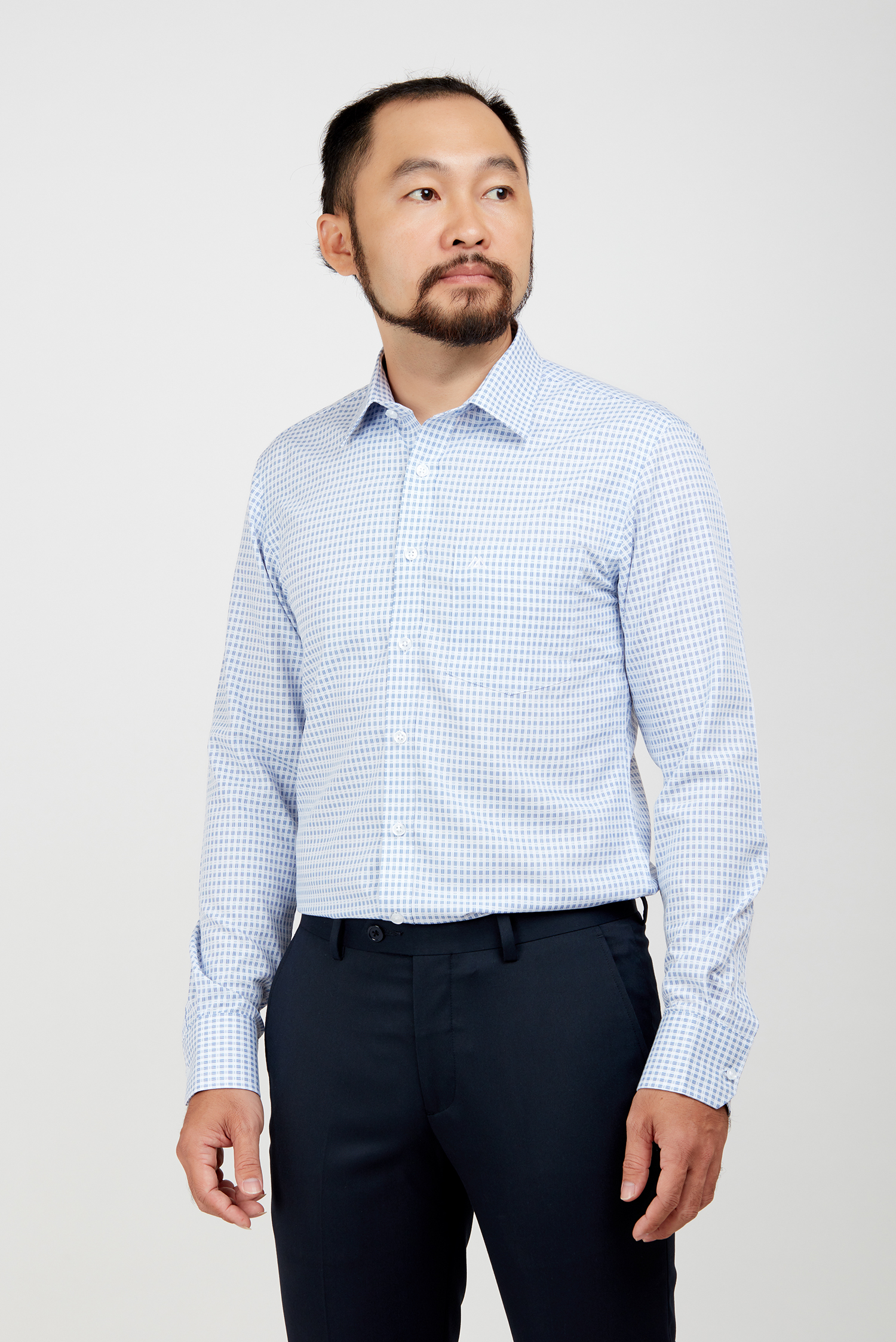 Sơ mi nam DT - Slimfit ca rô xanh họa tiết hoa văn -  HẾT HÀNG