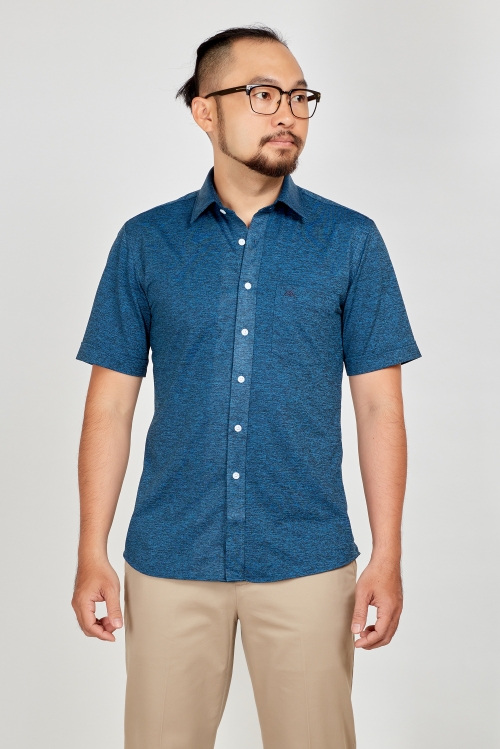 Sơ mi nam Slimfit ngắn tay thun xanh - HẾT HÀNG