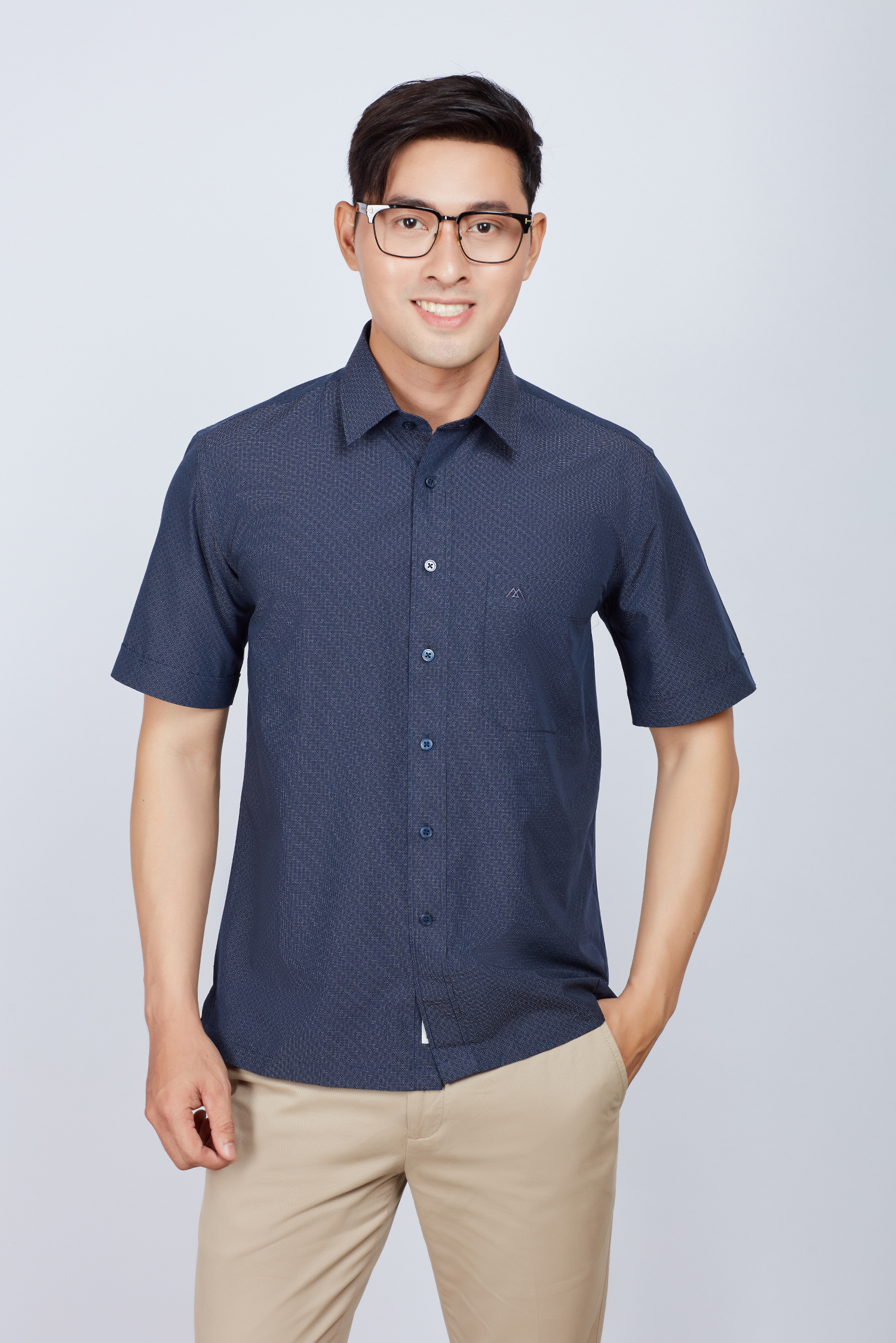 Áo sơ mi nam Casual ngắn tay xanh đen hoa văn- HẾT HÀNG