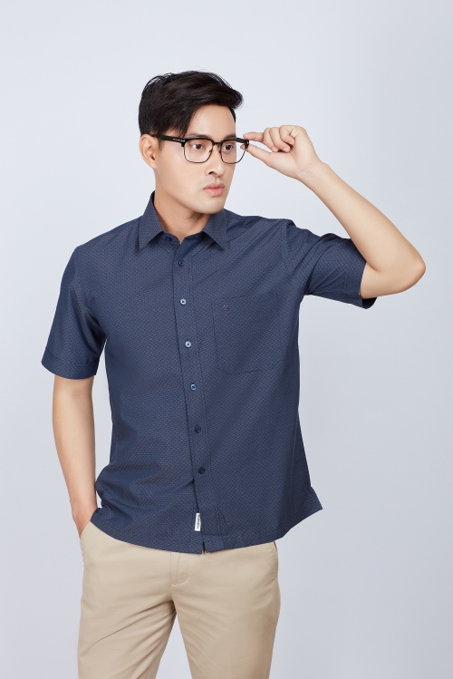 Áo sơ mi nam Casual ngắn tay xanh đen hoa văn- HẾT HÀNG