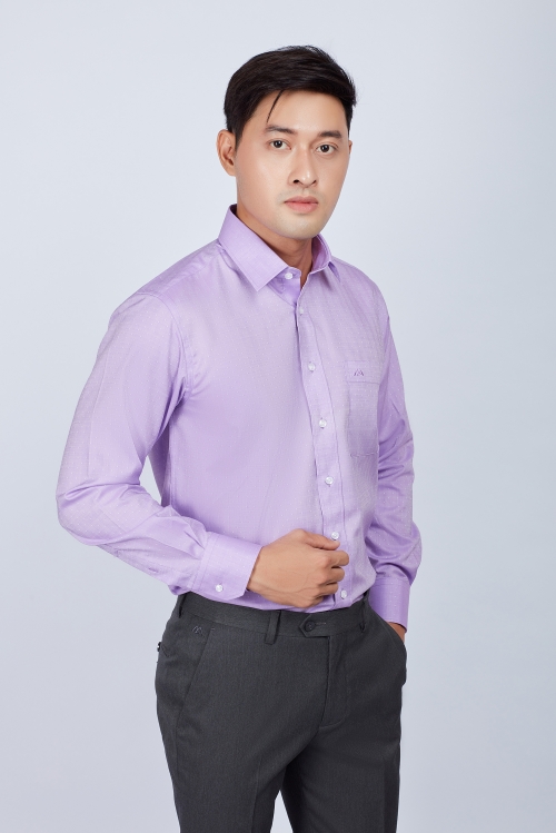 Áo sơ mi nam Classic dài tay tím nhạt chấm bi - HẾT HÀNG