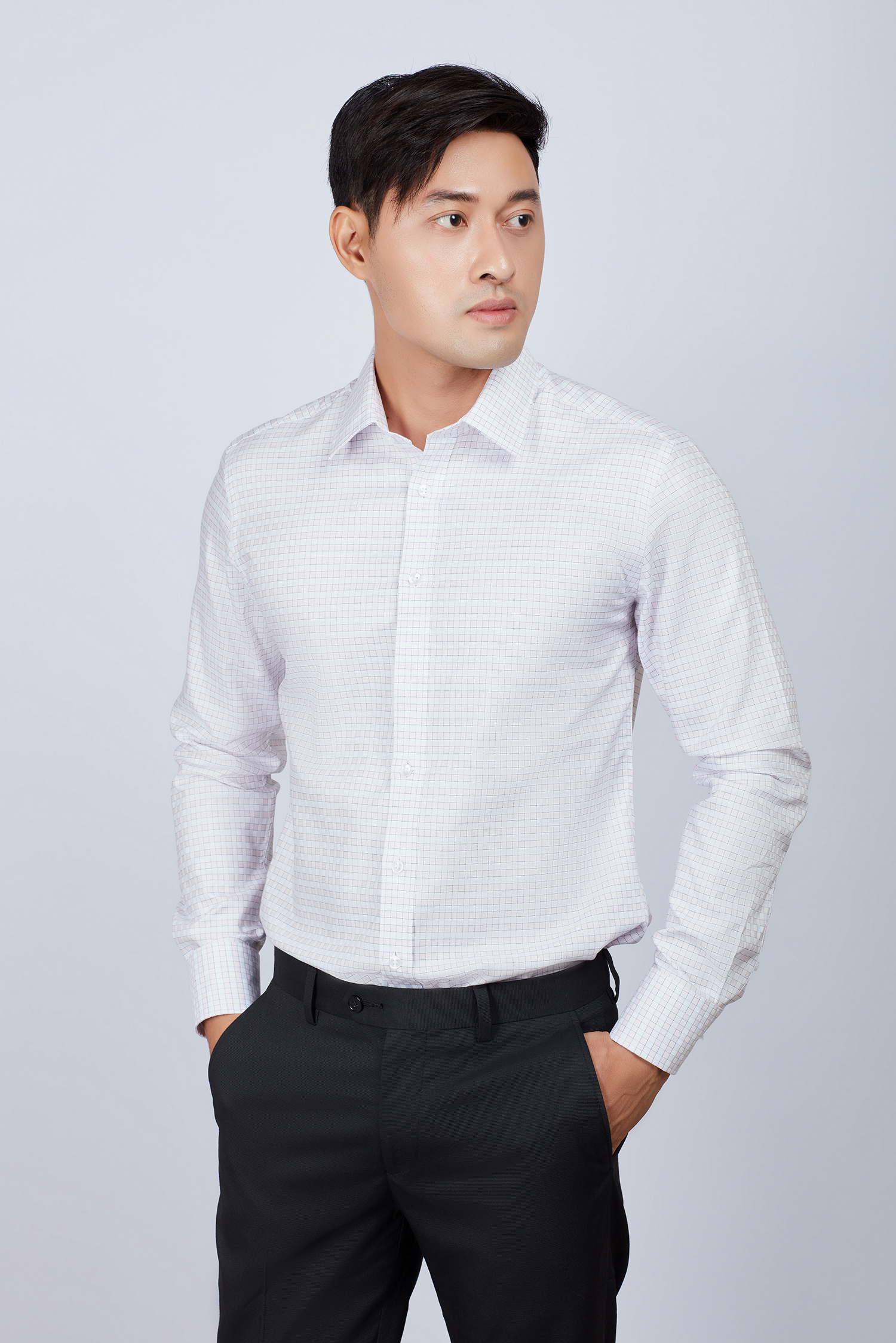 Áo sơ mi nam Slim fit dài tay ca rô không túi - HẾT HÀNG