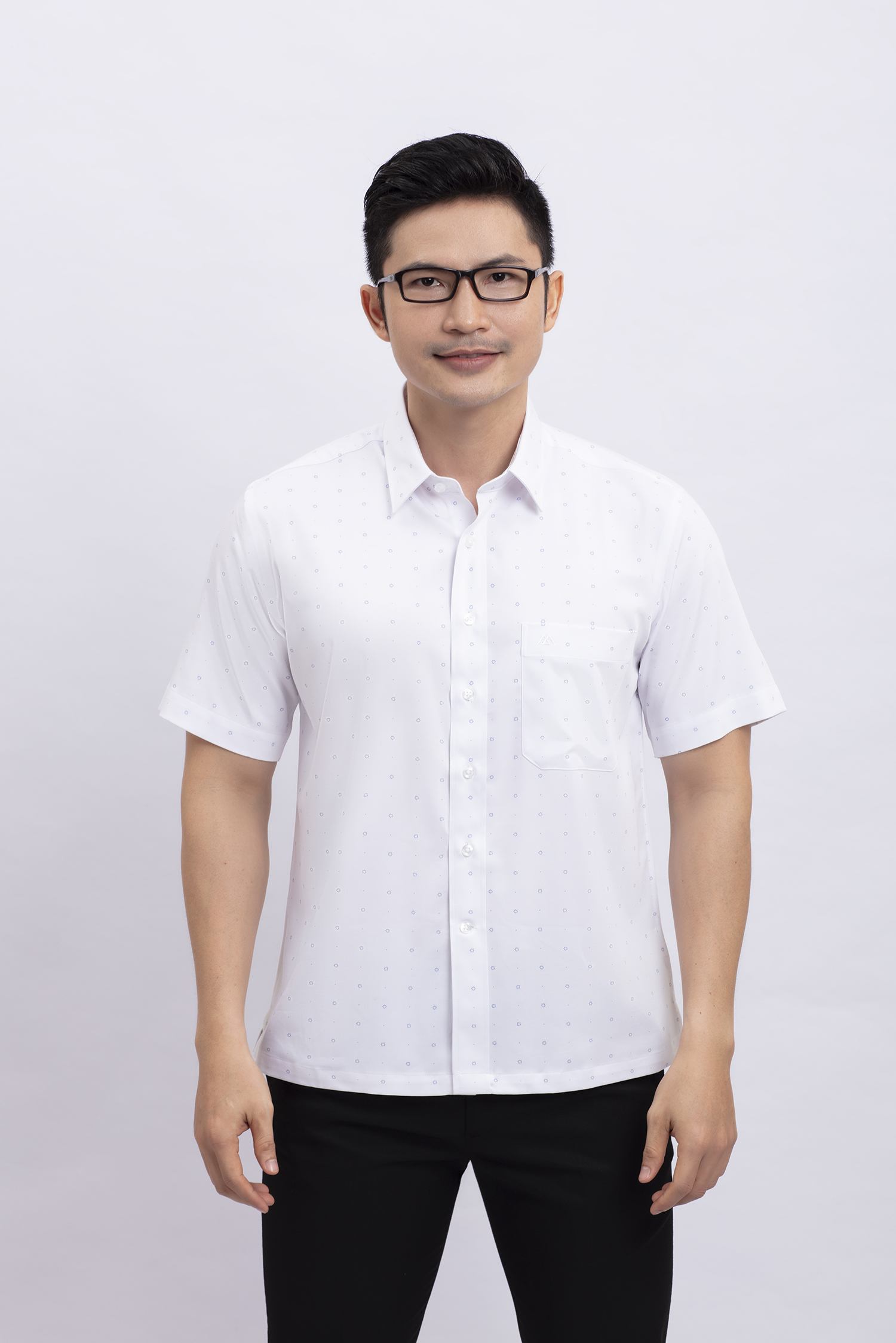 Sơ mi nam ngắn tay Casual trắng hoa văn - HẾT HÀNG