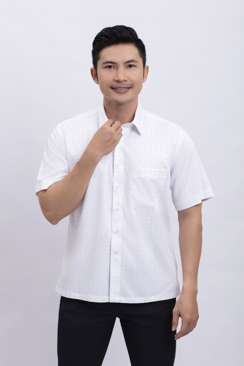 Áo sơ mi nam ngắn tay casual trắng in họa tiết - HẾT HÀNG