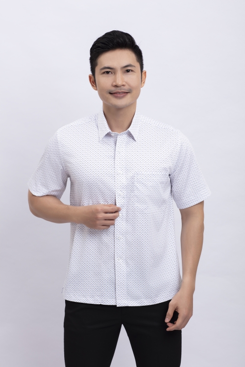 Áo sơ mi nam ngắn tay Casual trắng in họa tiết - HẾT HÀNG
