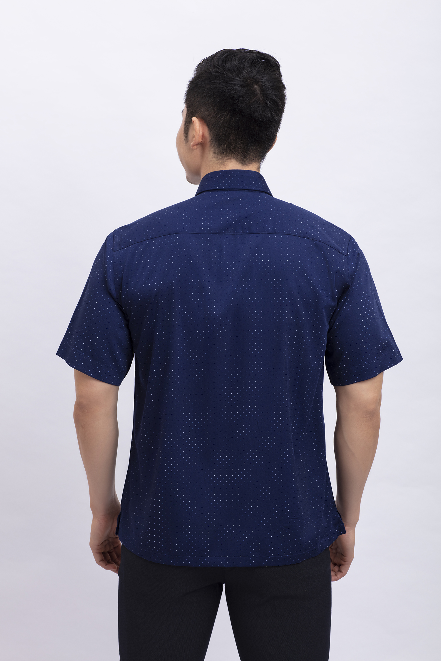 Áo sơ mi nam ngắn tay Casual xanh dương in họa tiết - HẾT HÀNG