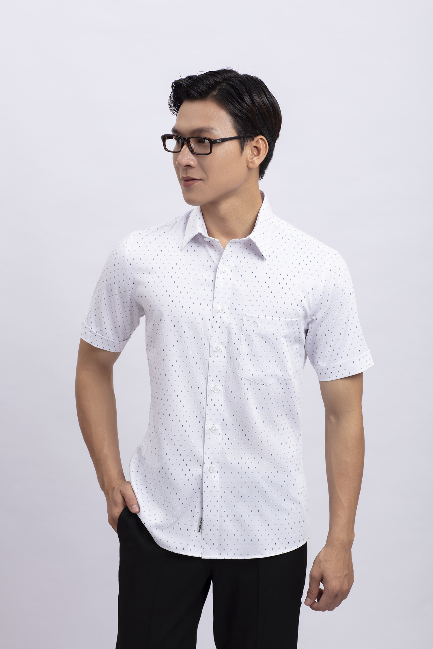Áo sơ mi nam ngắn tay Slimfit trắng in họa tiết - HÊT HÀNG