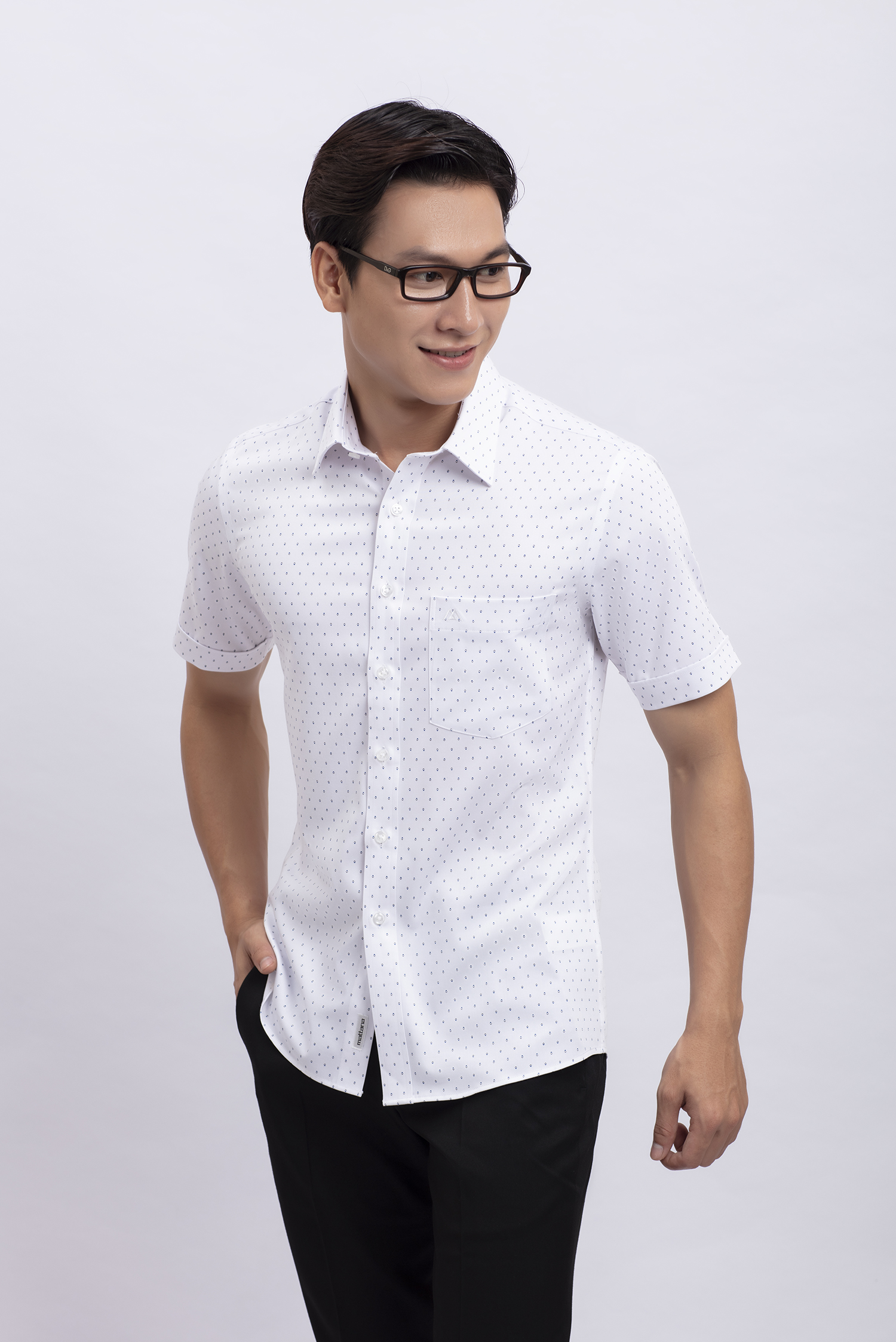 Áo sơ mi nam ngắn tay Slimfit trắng in họa tiết - HÊT HÀNG