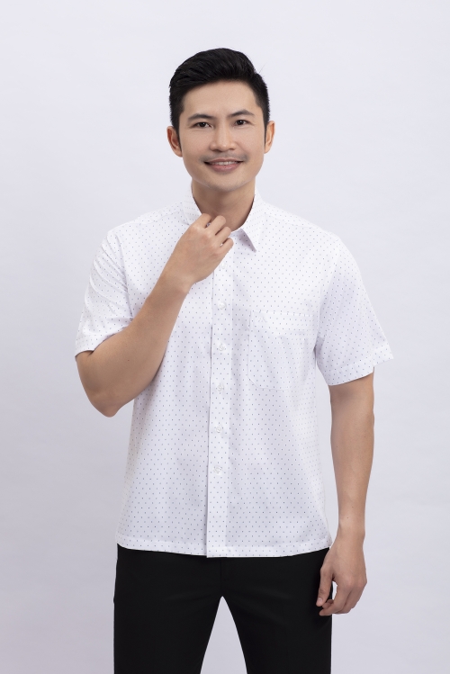 Áo sơ mi nam ngắn tay Casual trắng in họa tiết - HẾT HÀNG     