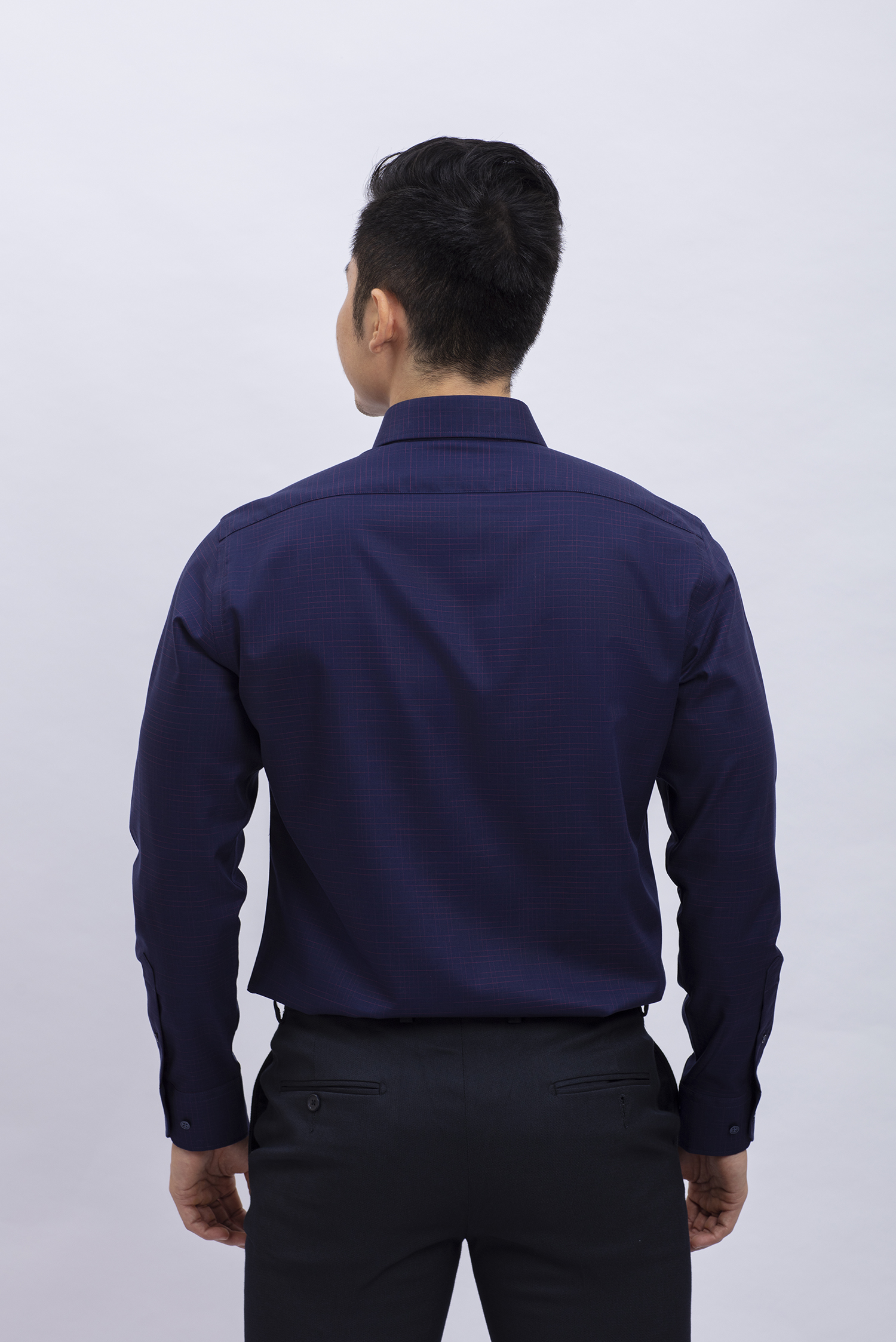 Áo sơ mi nam dài tay Regular xanh dương caro