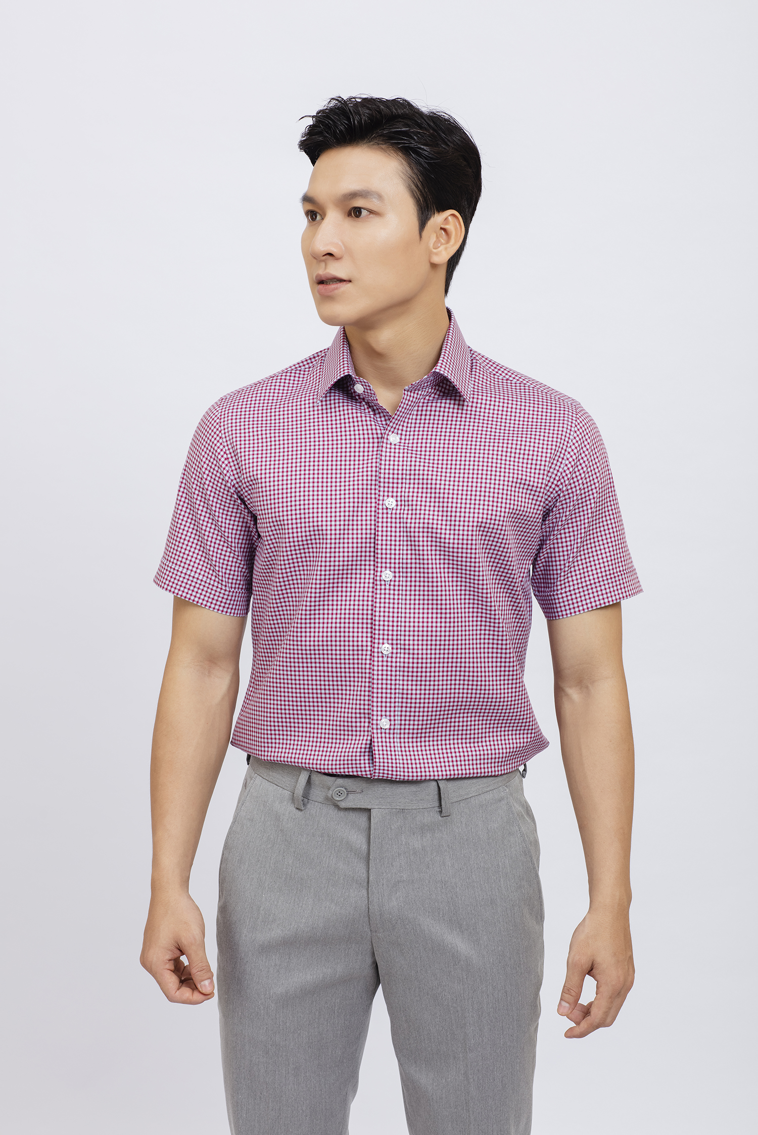 Áo sơ mi nam Regular fit ngắn tay caro đỏ - HẾT HÀNG