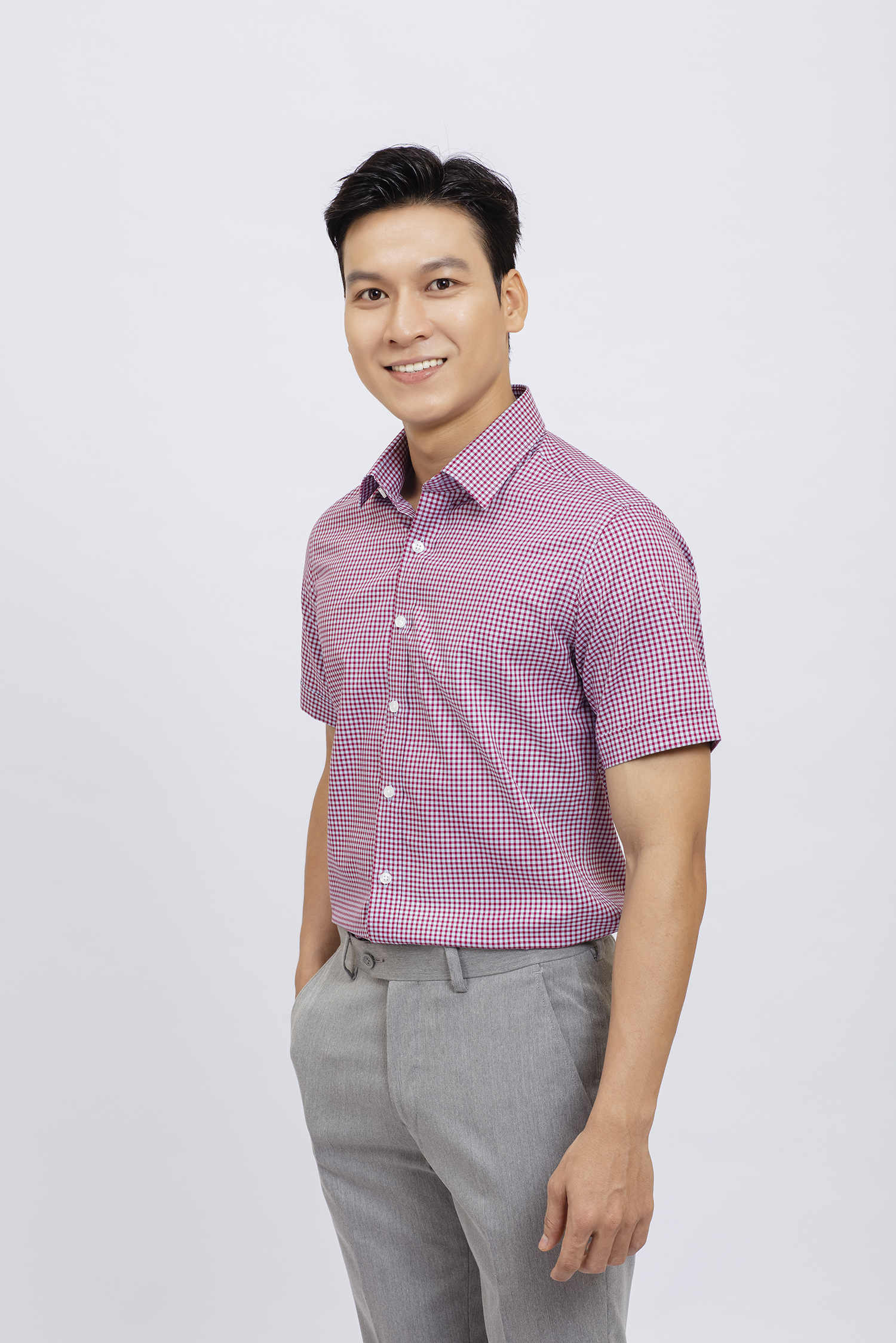 Áo sơ mi nam Regular fit ngắn tay caro đỏ - HẾT HÀNG