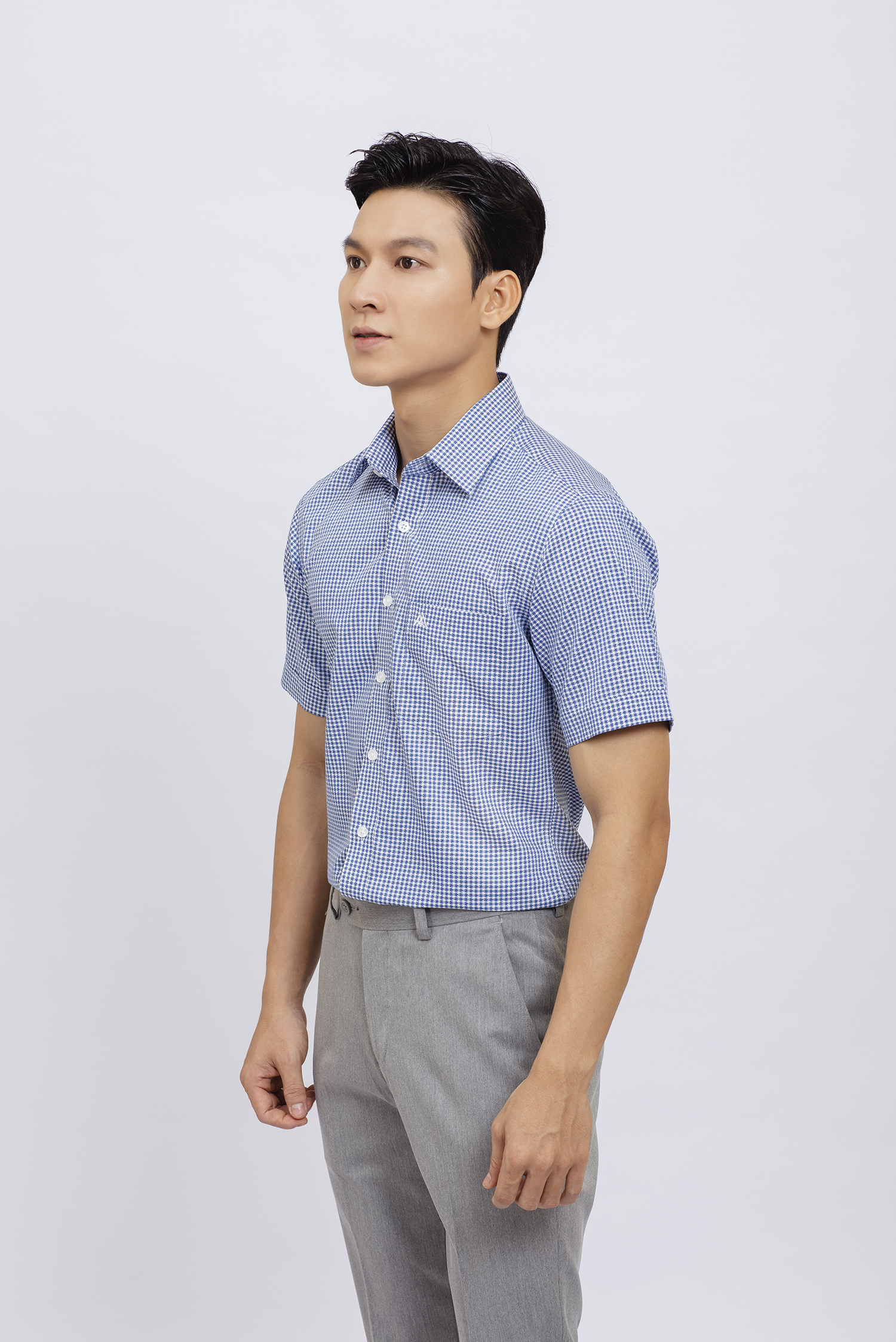 Sơ mi nam Ngắn tay Slim fit caro xanh dương - HẾT HÀNG