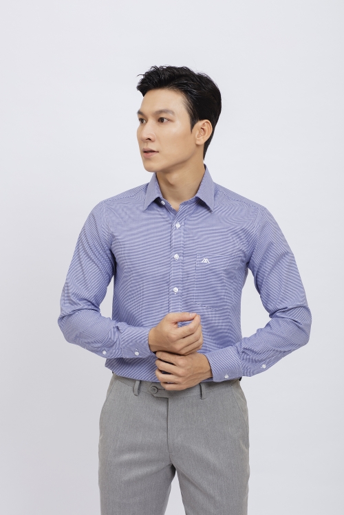 Sơ mi nam Dài tay Slim Fit họa tiết xanh dương - HẾT HÀNG