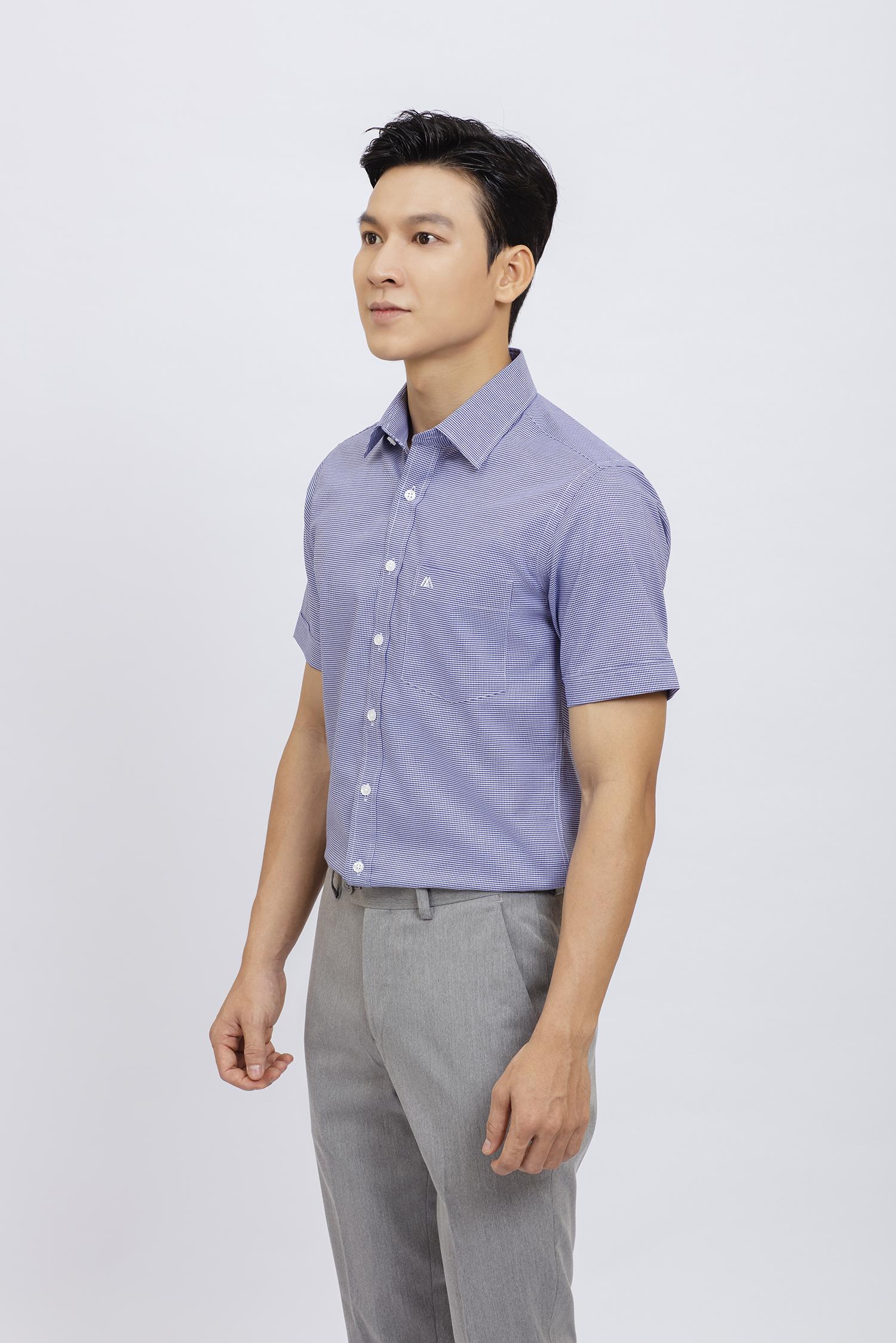 Sơ mi nam Ngắn tay Slimfit caro nhỏ xanh dương - HẾT HÀNG