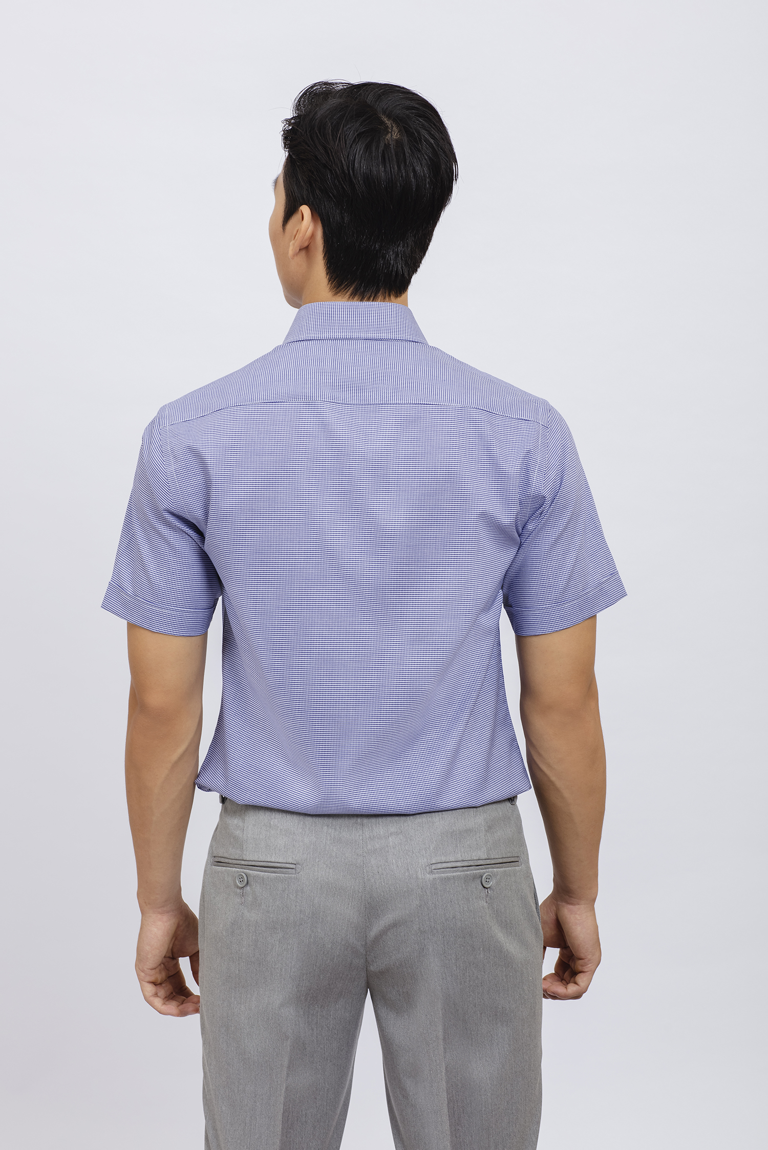 Sơ mi nam Ngắn tay Slimfit caro nhỏ xanh dương - HẾT HÀNG