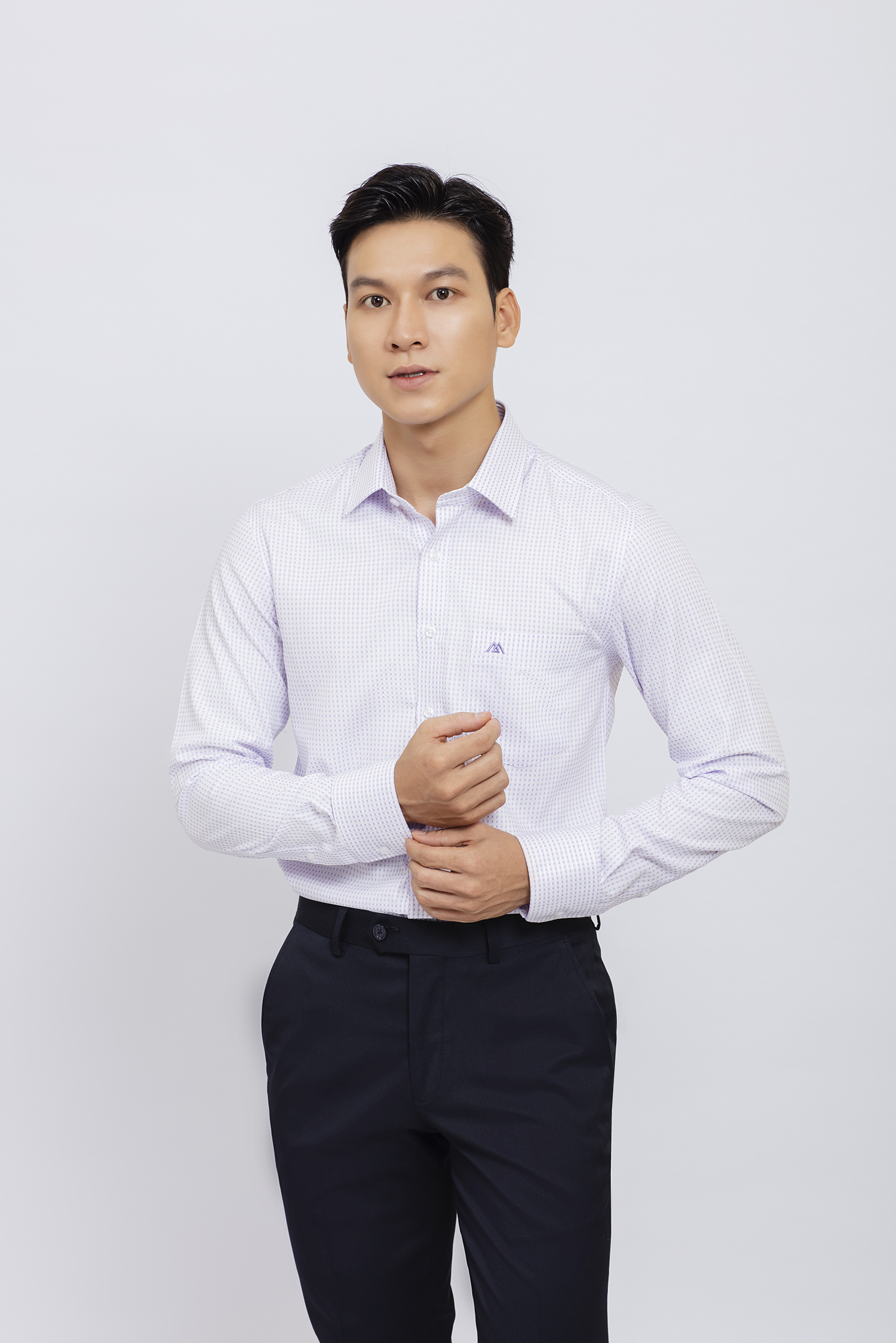 Sơ mi nam Dài tay Slim FIt họa tiết tím nhạt - HẾT HÀNG
