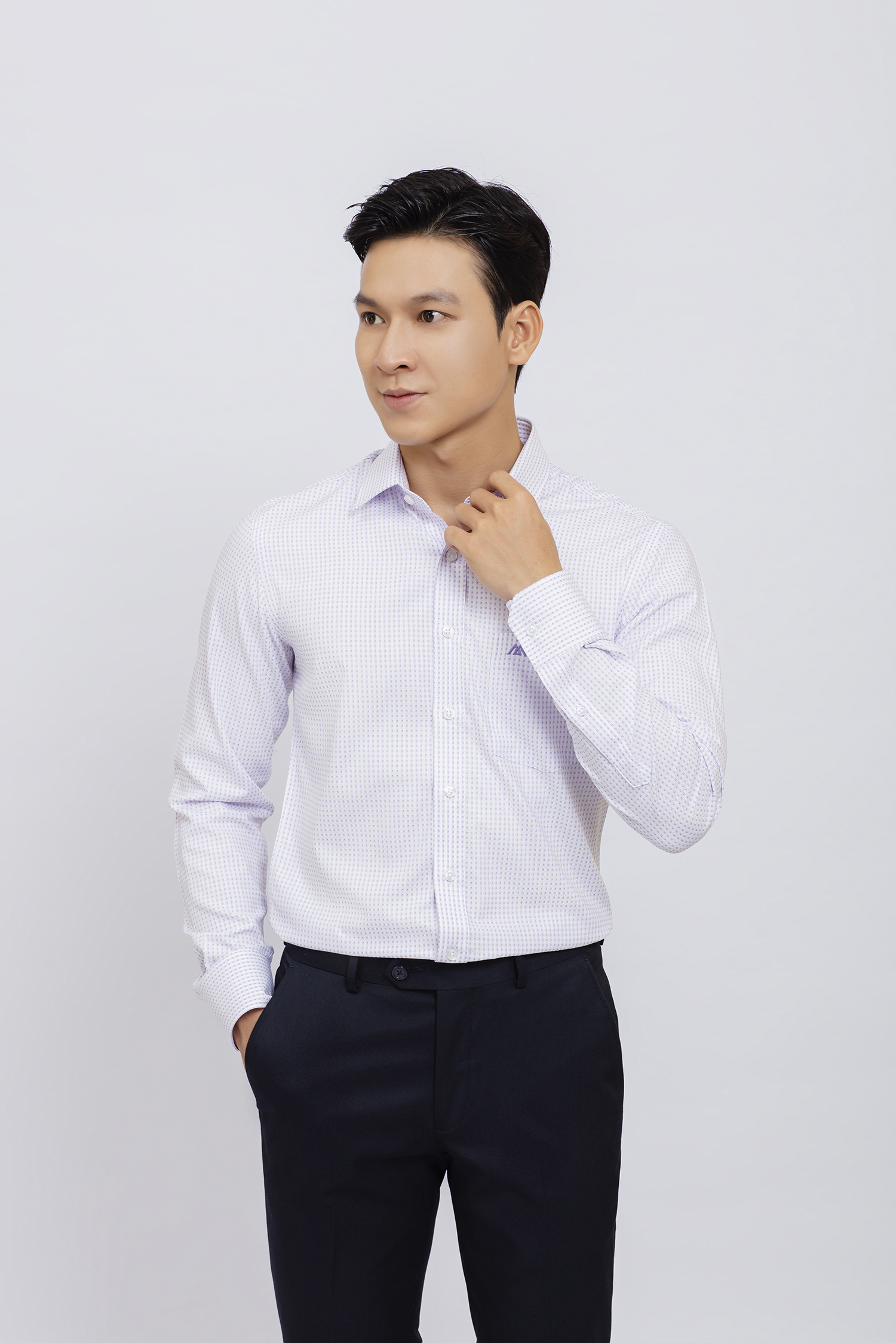 Sơ mi nam Dài tay Slim FIt họa tiết tím nhạt - HẾT HÀNG
