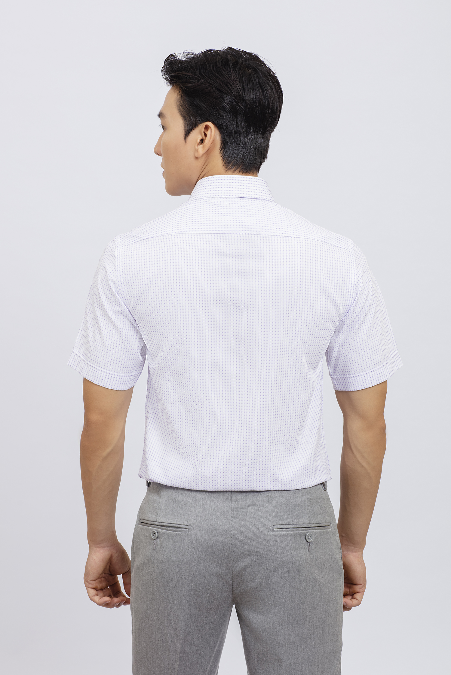 Sơ mi nam Ngắn tay Slim Fit họa tiết tím nhạt - HẾT HÀNG