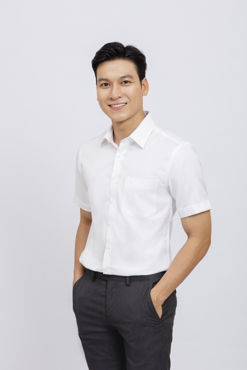 Sơ mi nam ngắn tay Slim Fit trắng trơn