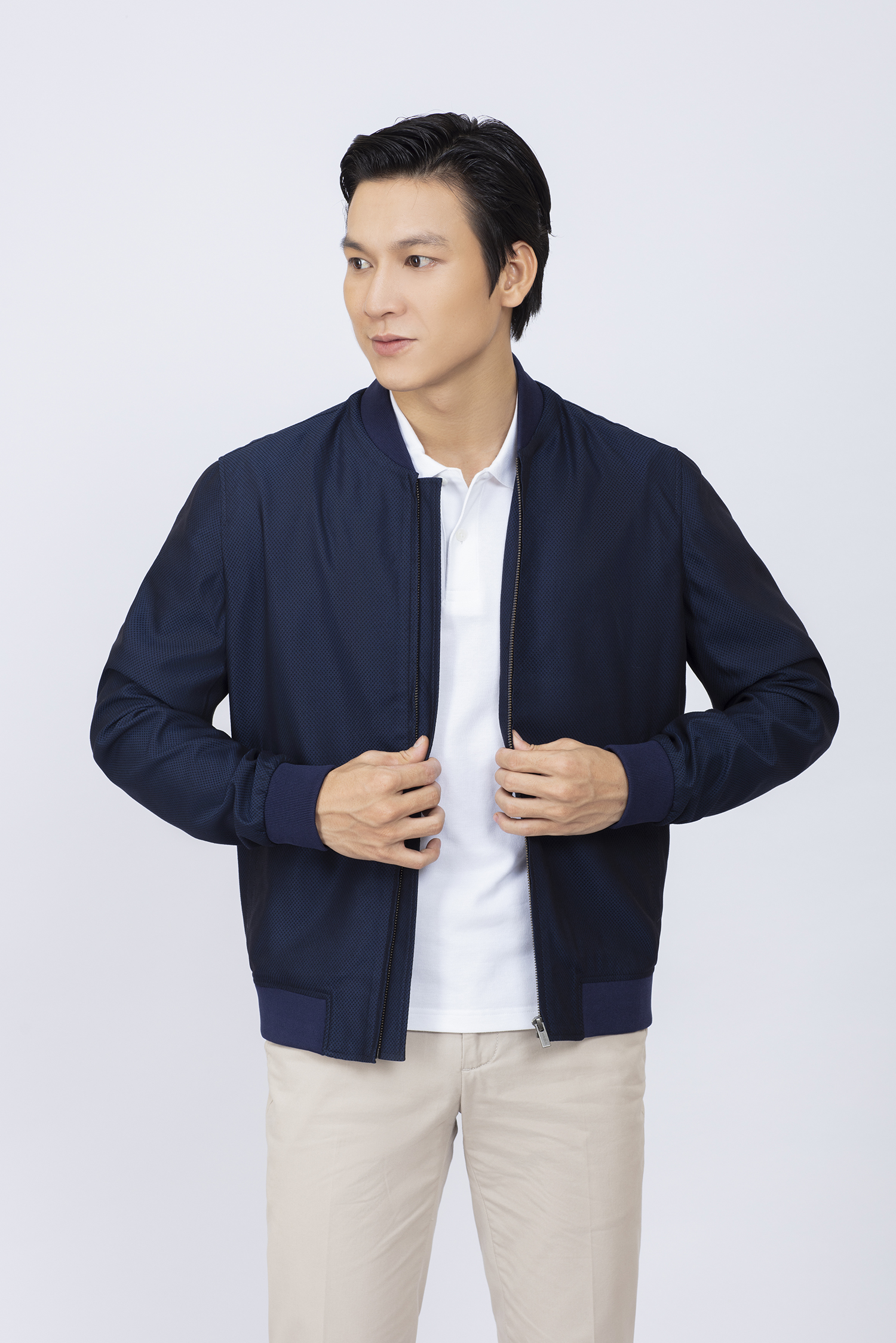 Áo khoác bomber - Xanh dương họa tiết hoa văn I HẾT HÀNG