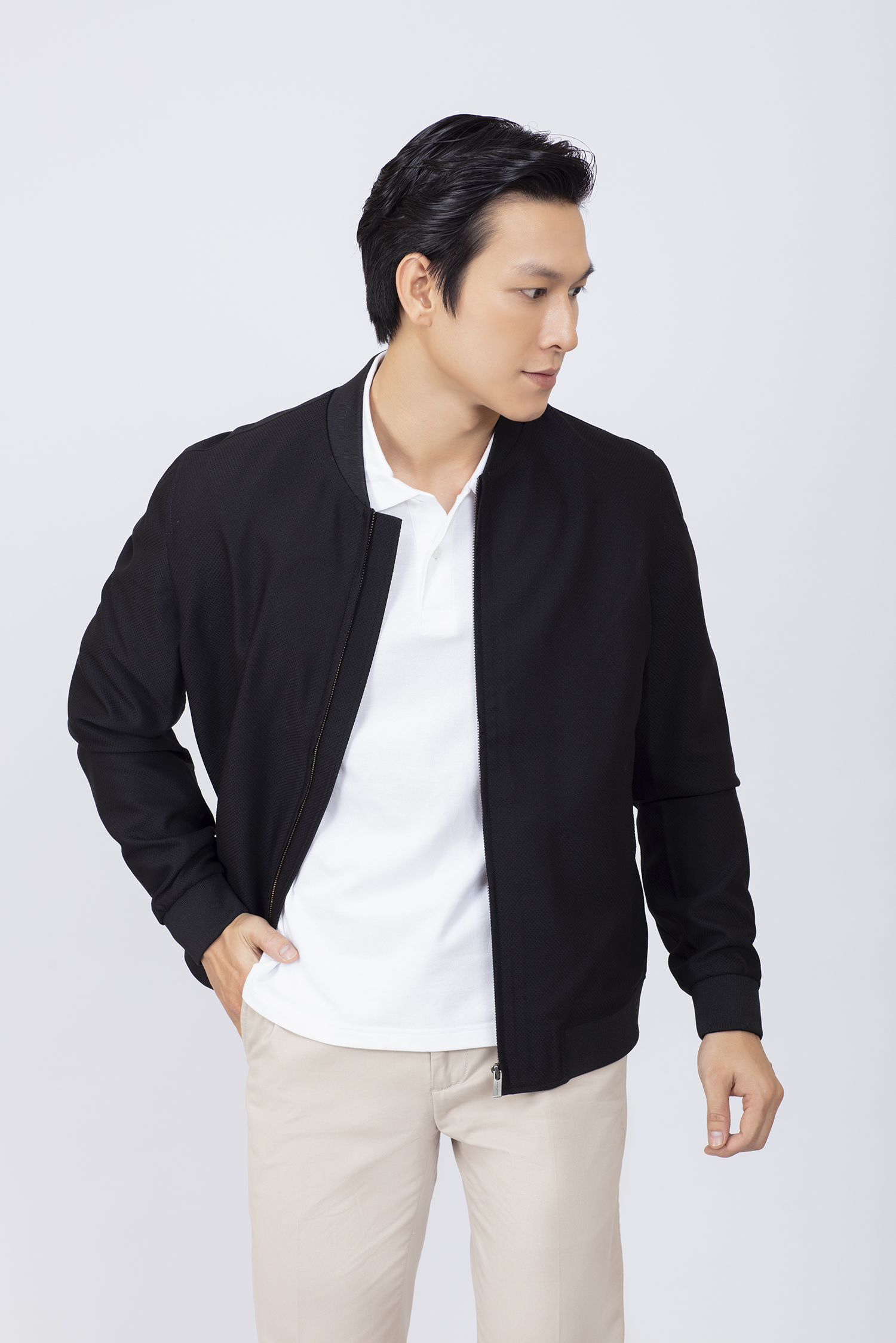 Áo khoác bomber - Xám chấm bi chìm - HẾT HÀNG