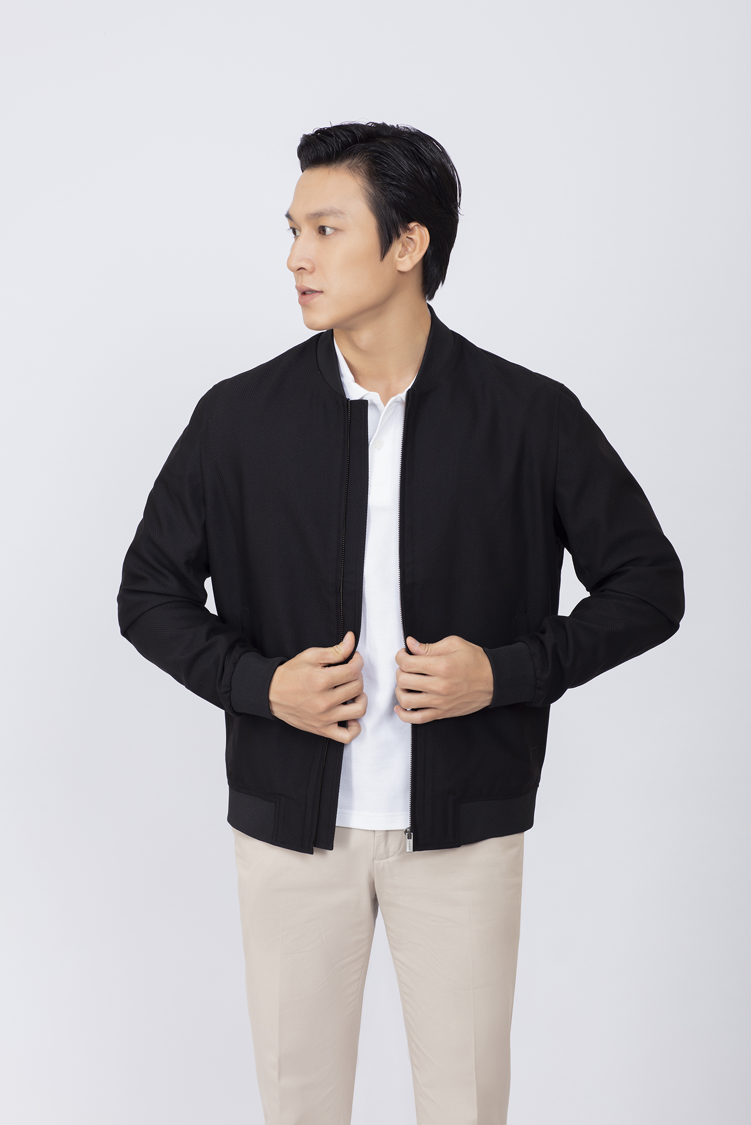 Áo khoác bomber - Xám chấm bi chìm - HẾT HÀNG