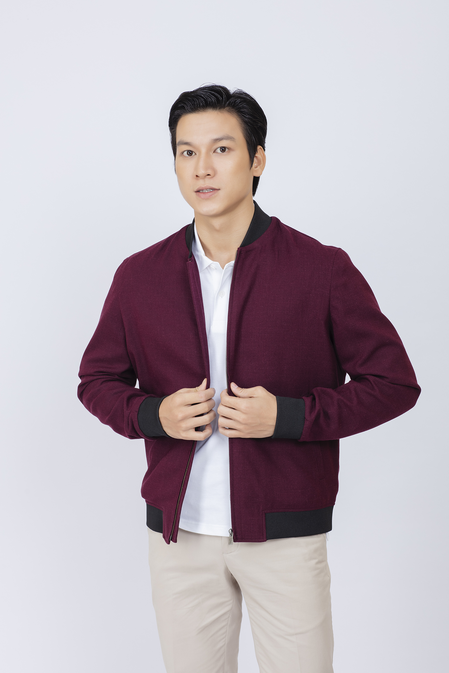 Áo khoác bomber - Màu đỏ rượu - HẾT HÀNG