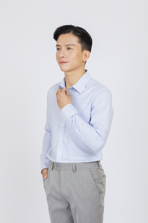Sơ mi nam DT - Slimfit - màu xanh caro nhỏ - HẾT HÀNG