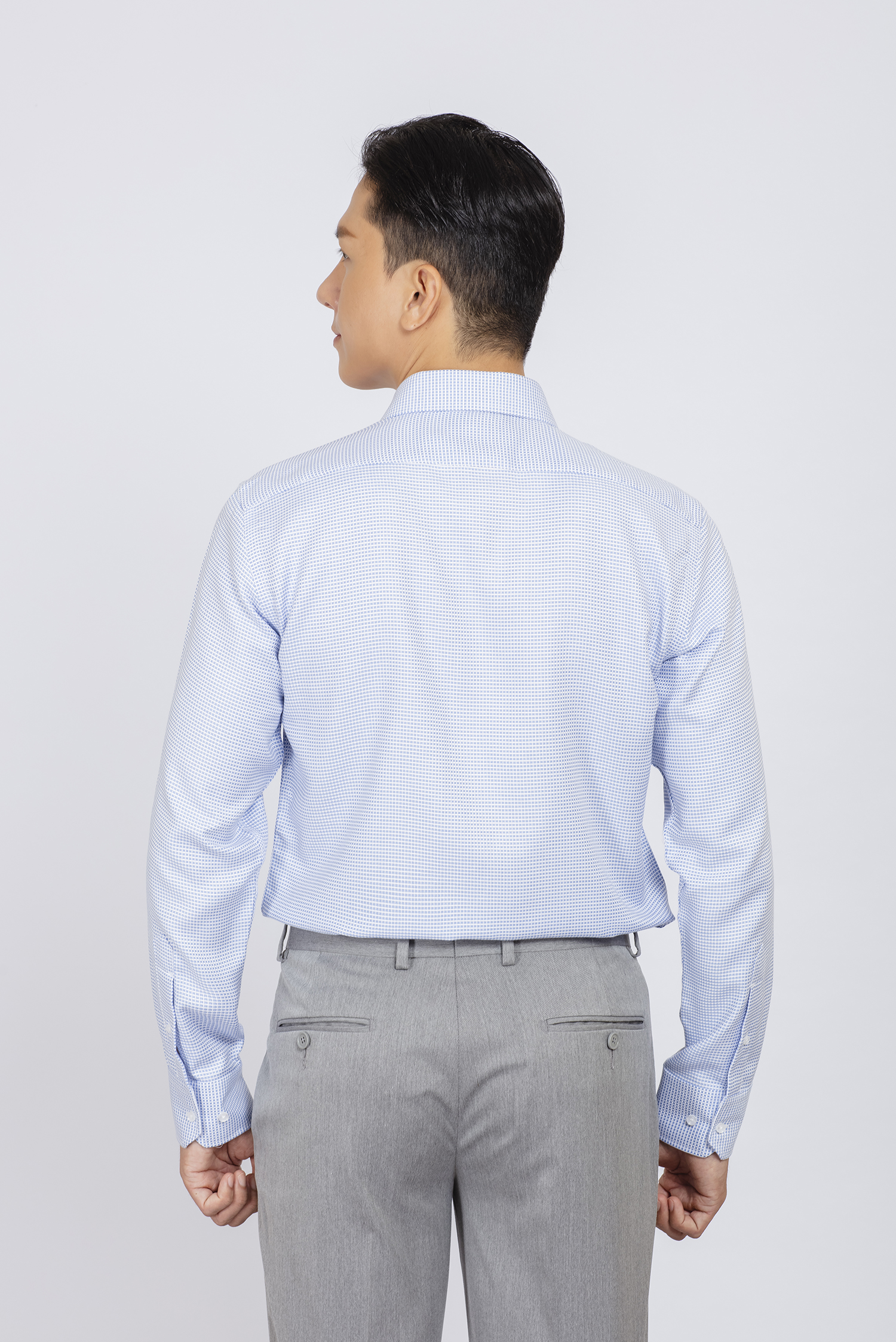 Sơ mi nam DT - Slimfit - màu xanh caro nhỏ - HẾT HÀNG