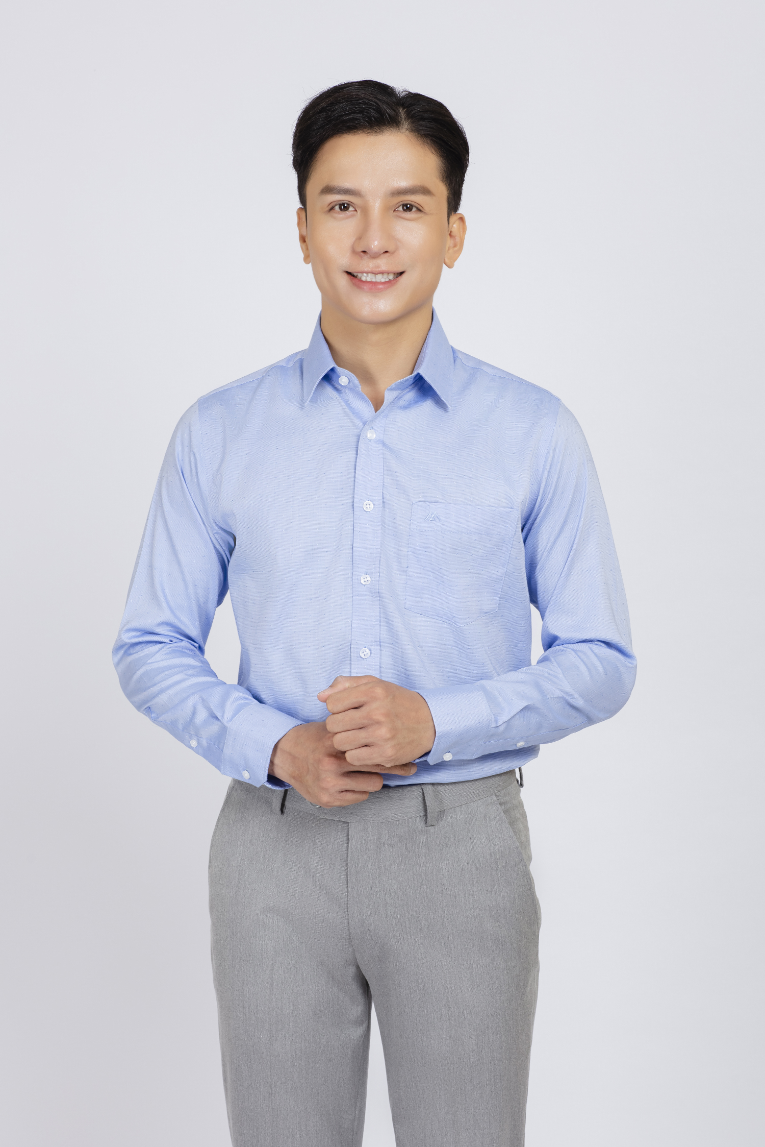 Sơ mi nam dài tay - Regular xanh nhạt điểm hoa văn - HẾT HÀNG
