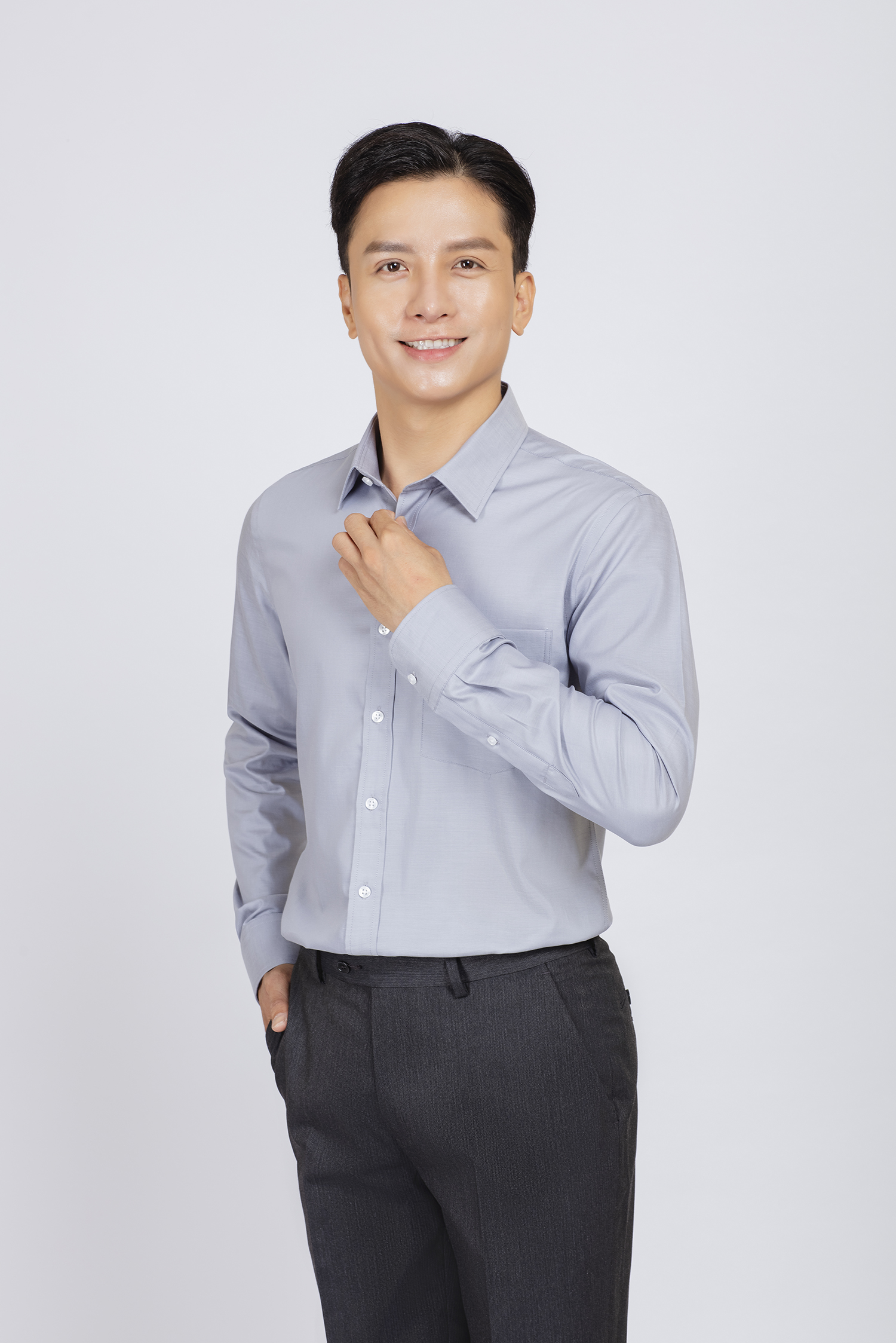 Sơ mi nam dài tay - Slimfit màu xám trơn