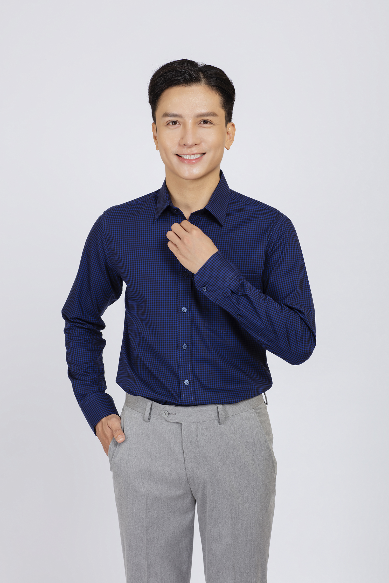 Sơ mi nam dài tay - Slimfit xanh dương caro