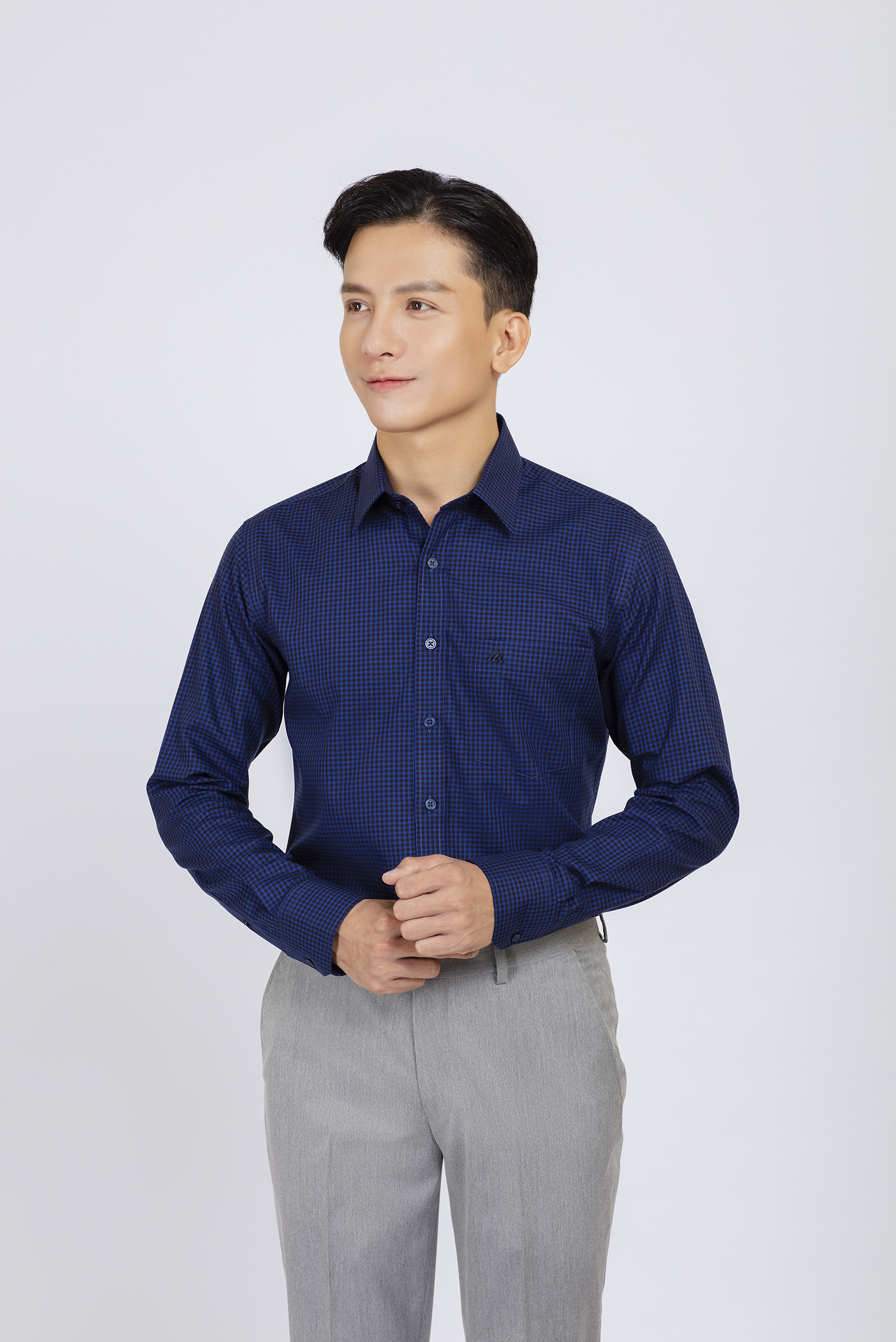 Sơ mi nam dài tay - Slimfit xanh dương caro