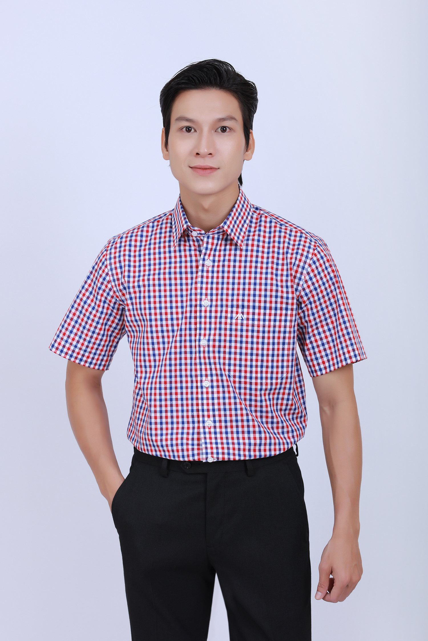 Áo Sơ mi nam ngắn tay - Casual vạt ngang caro đỏ - HẾT HÀNG