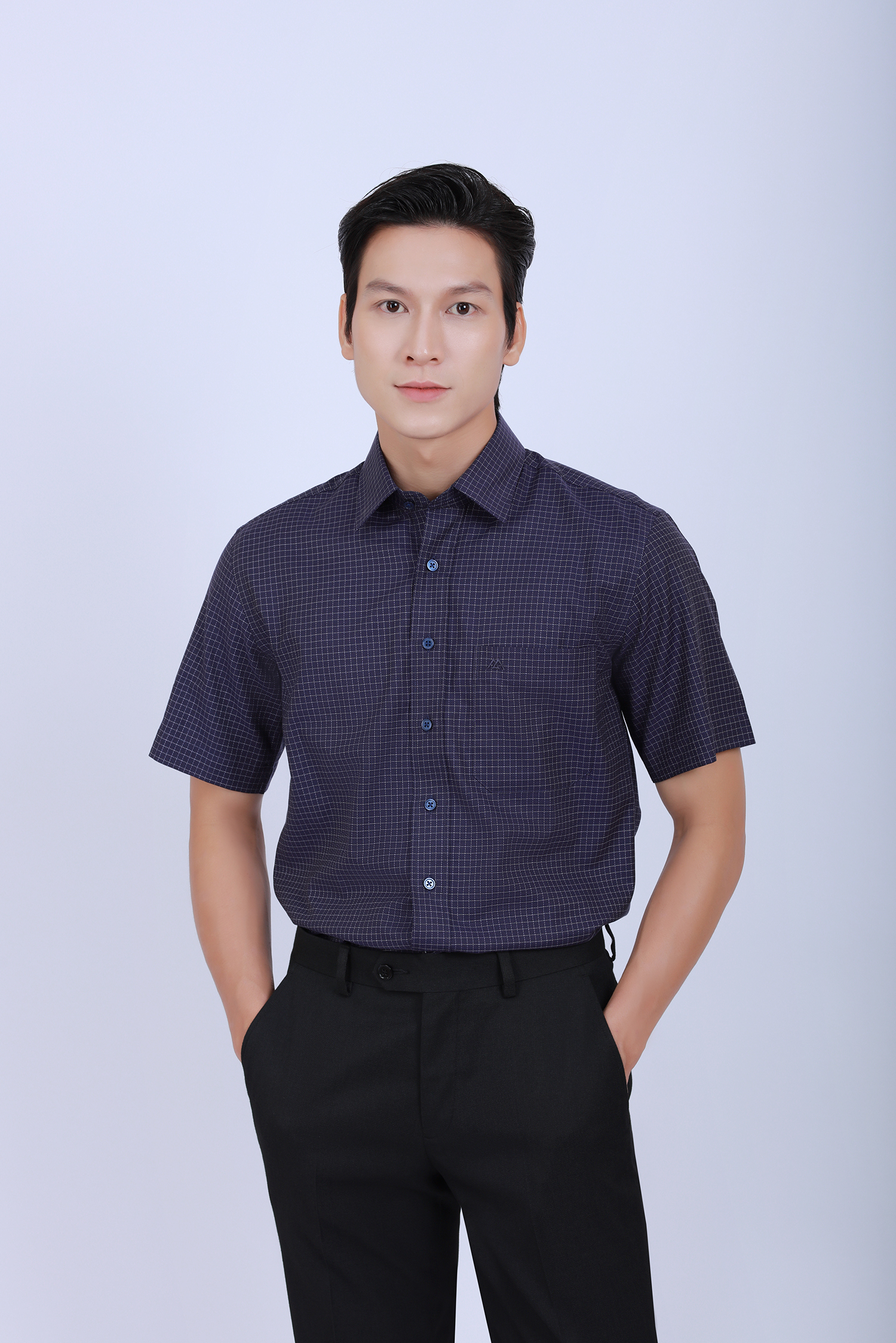 Sơ mi nam ngắn tay - Casual vạt ngang, caro nhỏ - HẾT HÀNG