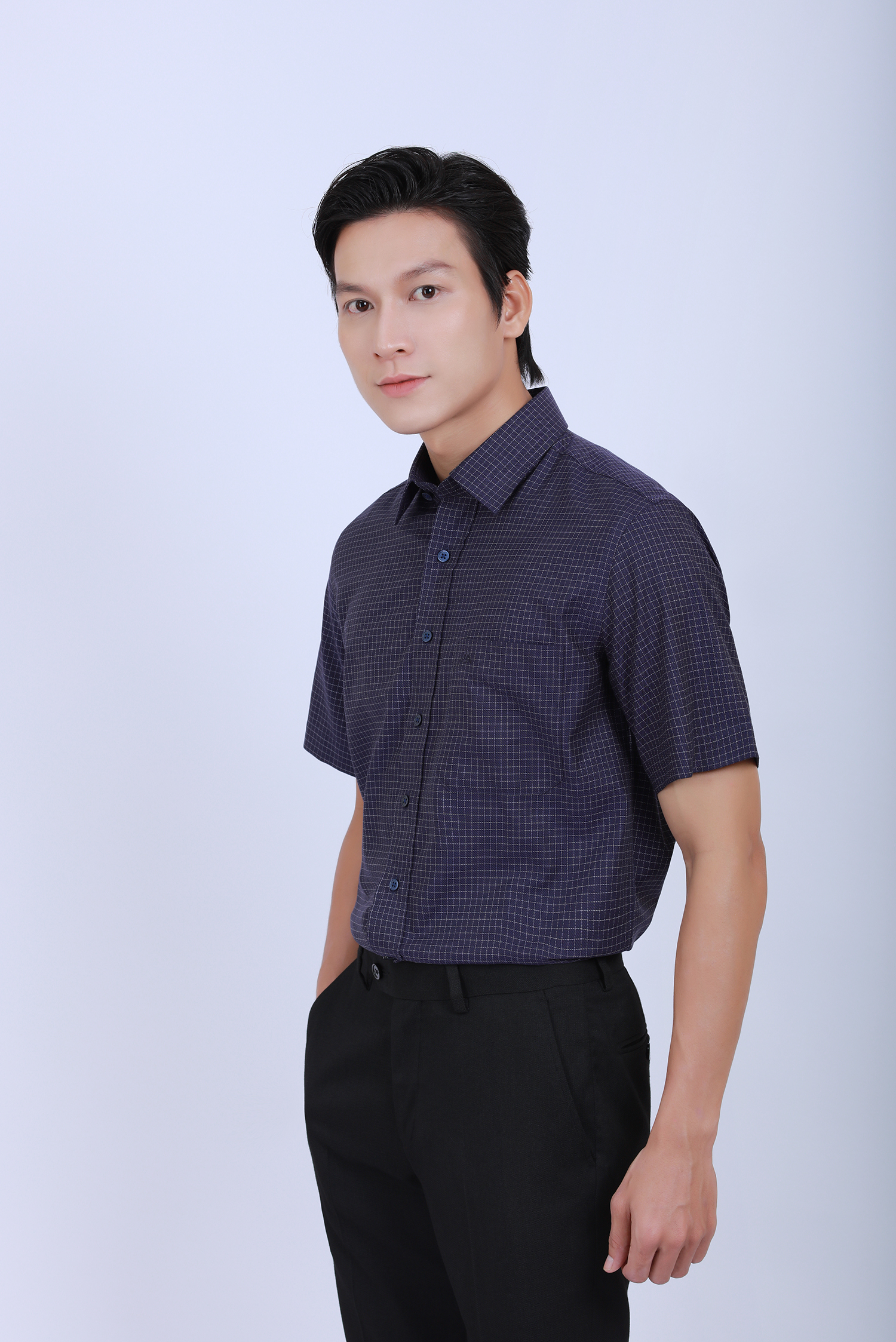 Sơ mi nam ngắn tay - Casual vạt ngang, caro nhỏ - HẾT HÀNG